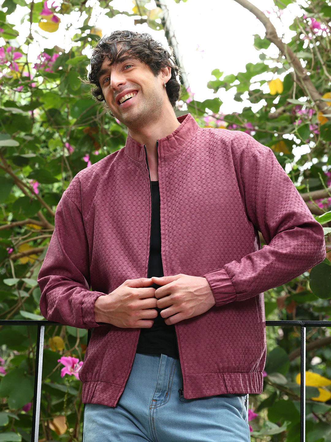 Gridveil-Jacquard Bomber Jacket