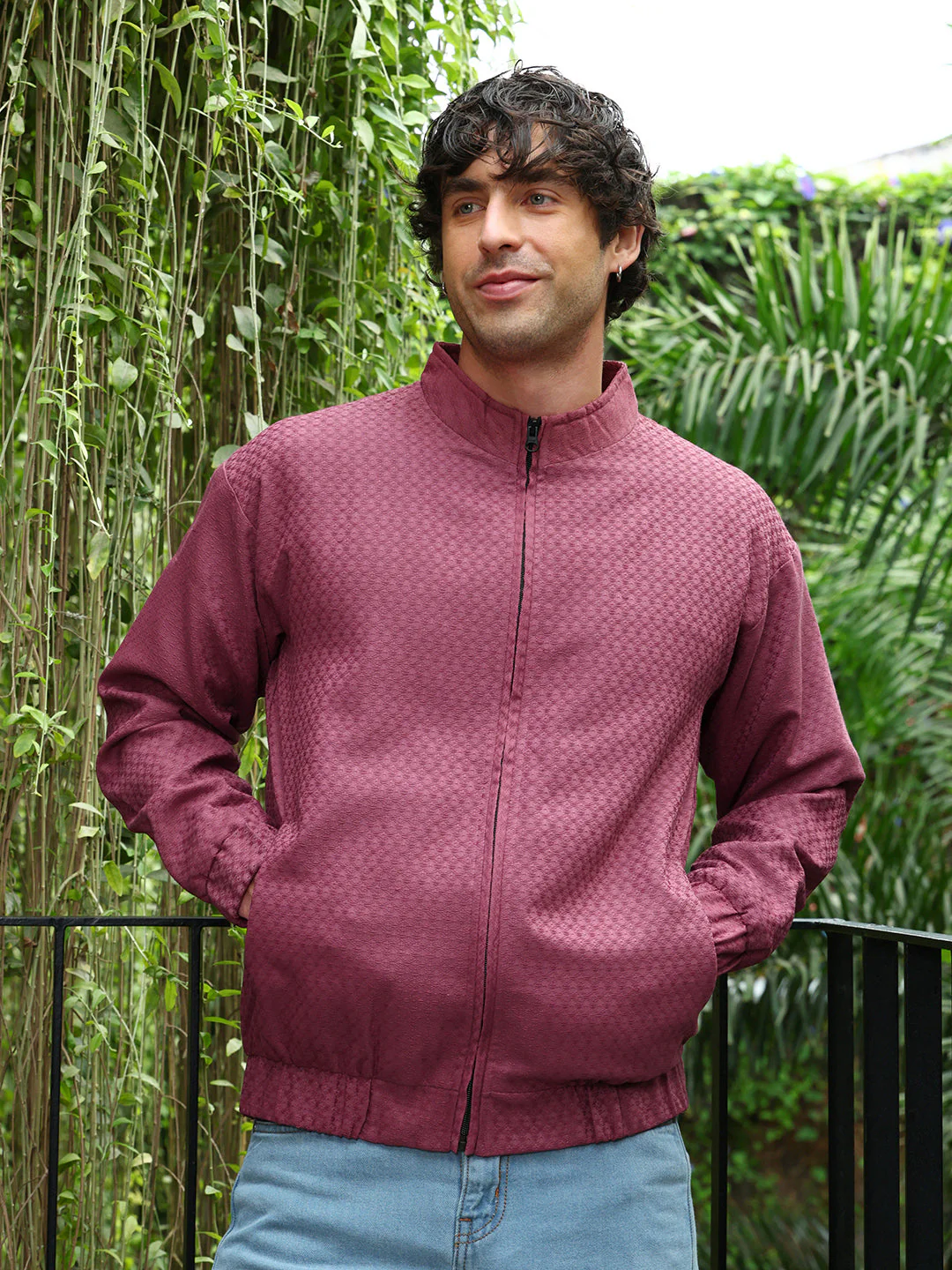 Gridveil-Jacquard Bomber Jacket - Image 2