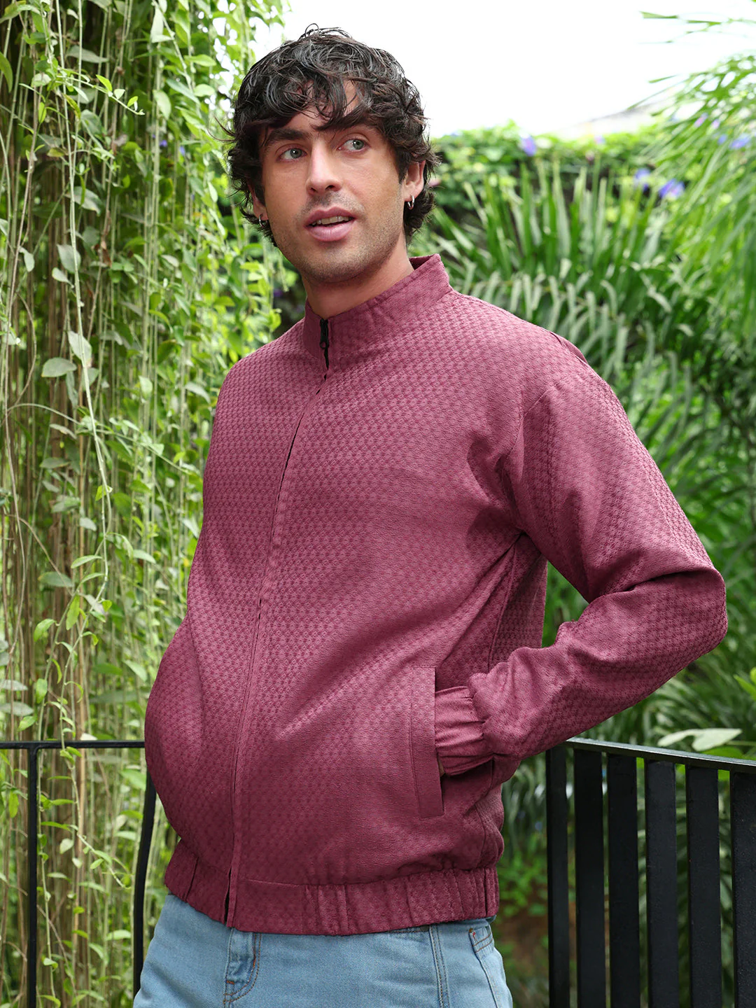 Gridveil-Jacquard Bomber Jacket - Image 3