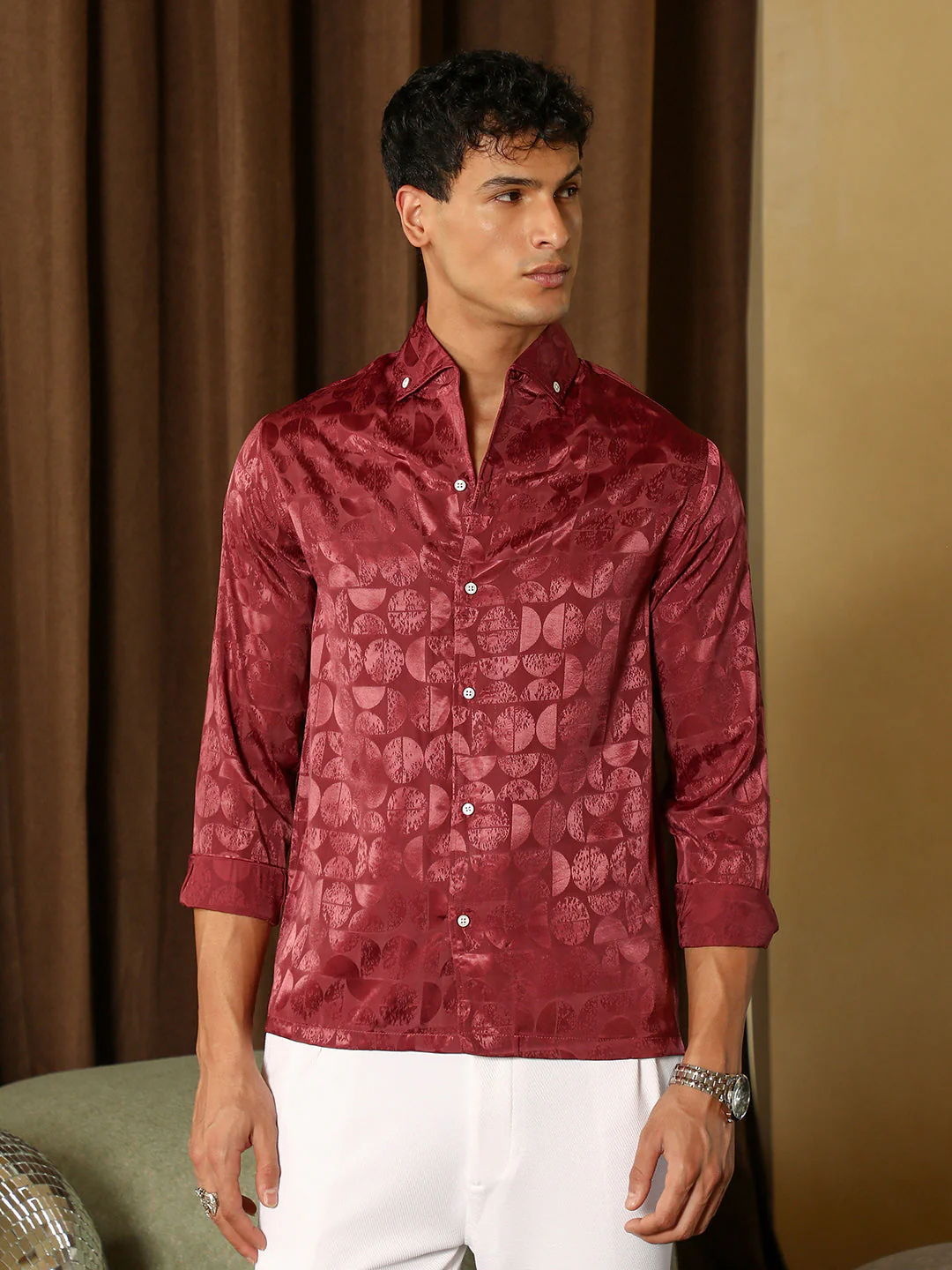 Semicurve-Jacquard Satin Shirt - Image 2