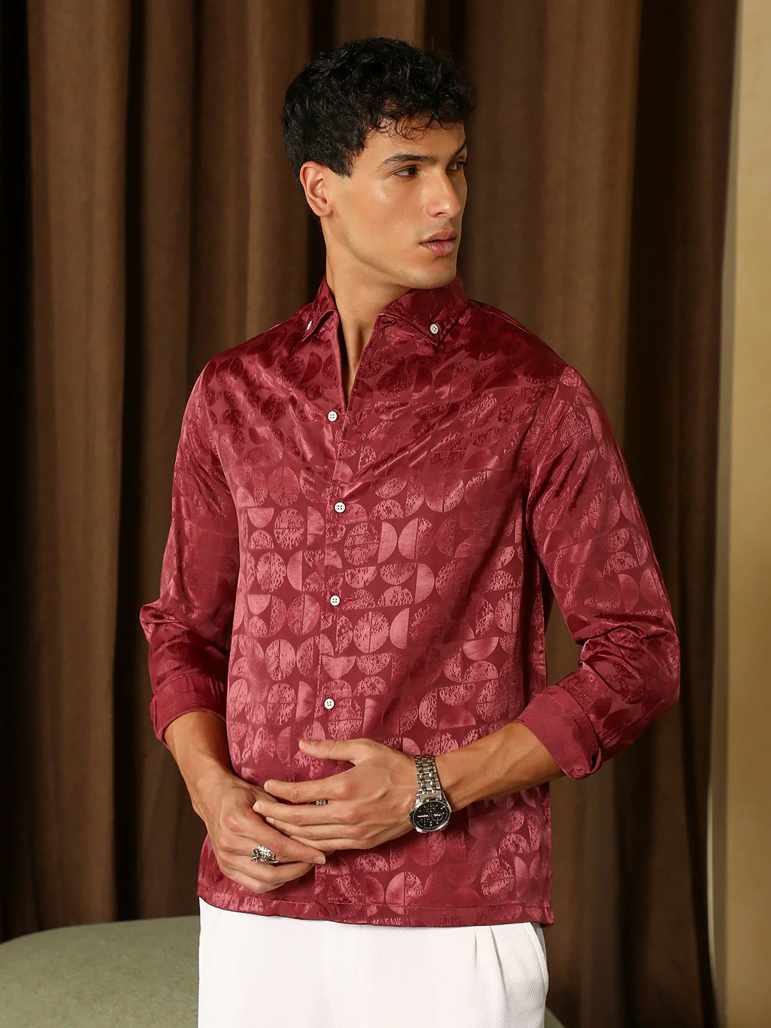 Semicurve-Jacquard Satin Shirt - Image 3