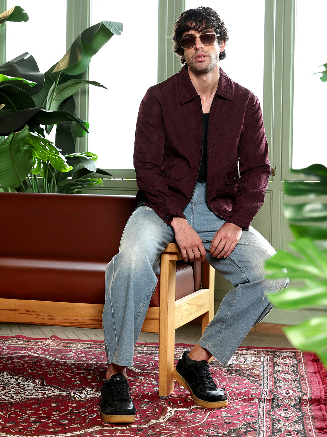 Zip-Front Foliage-Tactile Bomber Jacket - Image 6