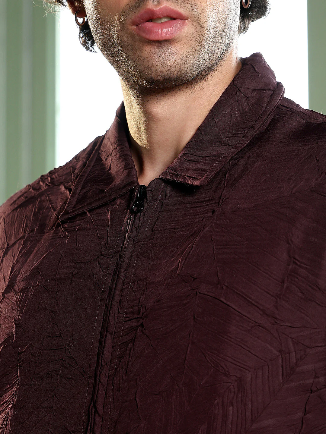 Zip-Front Foliage-Tactile Bomber Jacket - Image 7