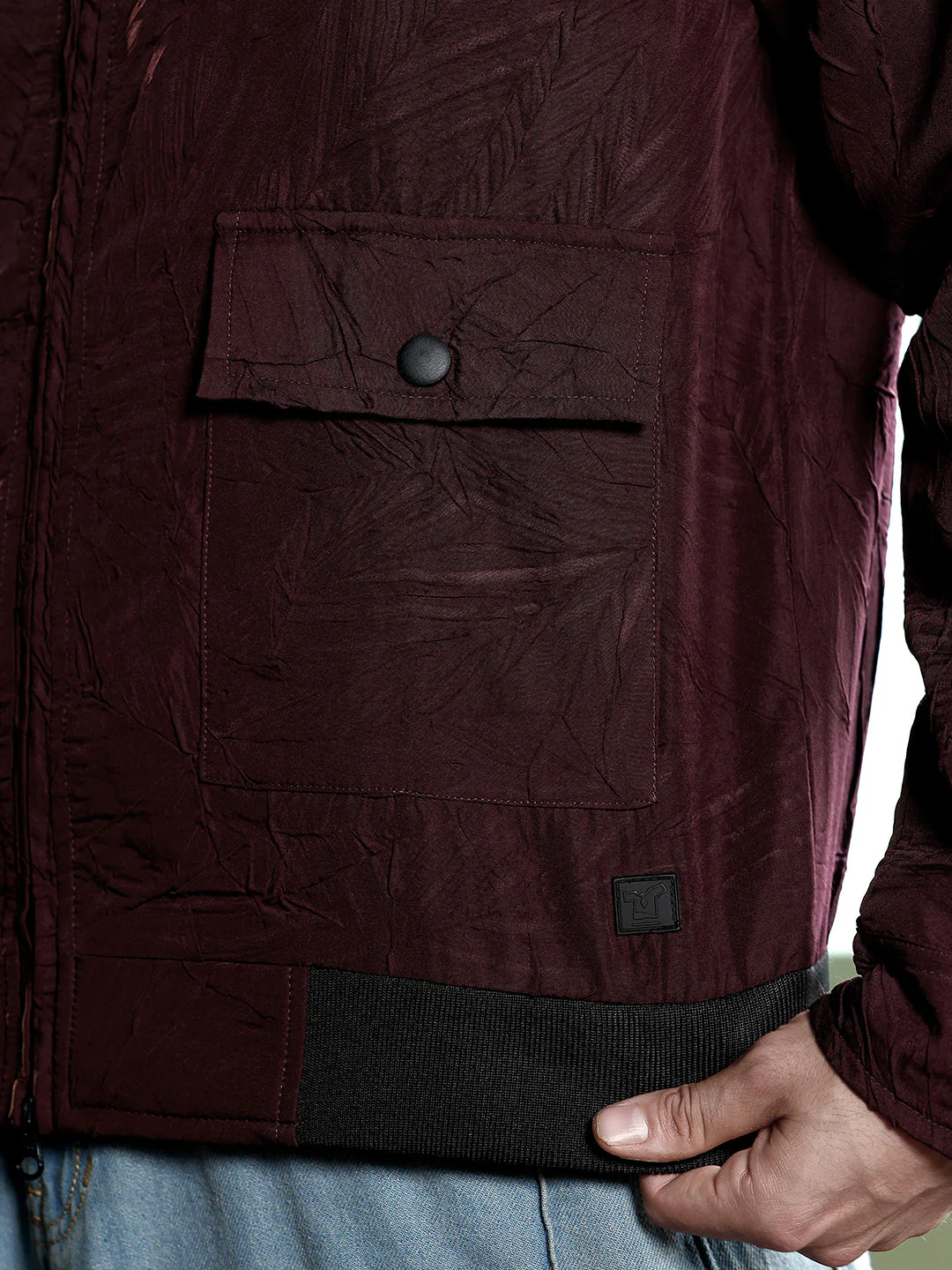 Zip-Front Foliage-Tactile Bomber Jacket - Image 8