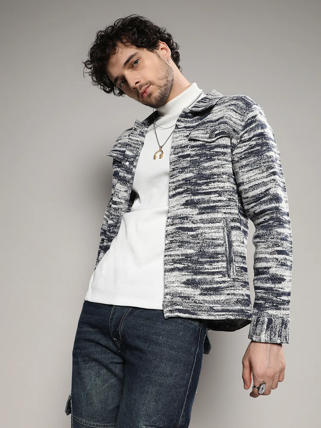 Contrast Heathered Denim Jacket - Image 2