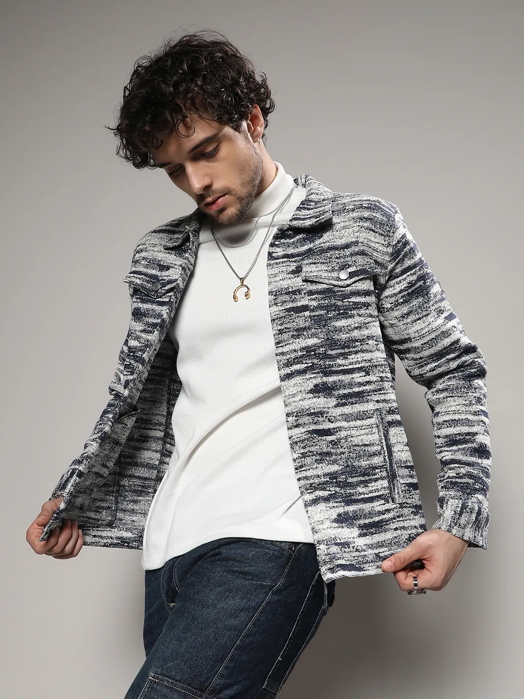 Contrast Heathered Denim Jacket - Image 3