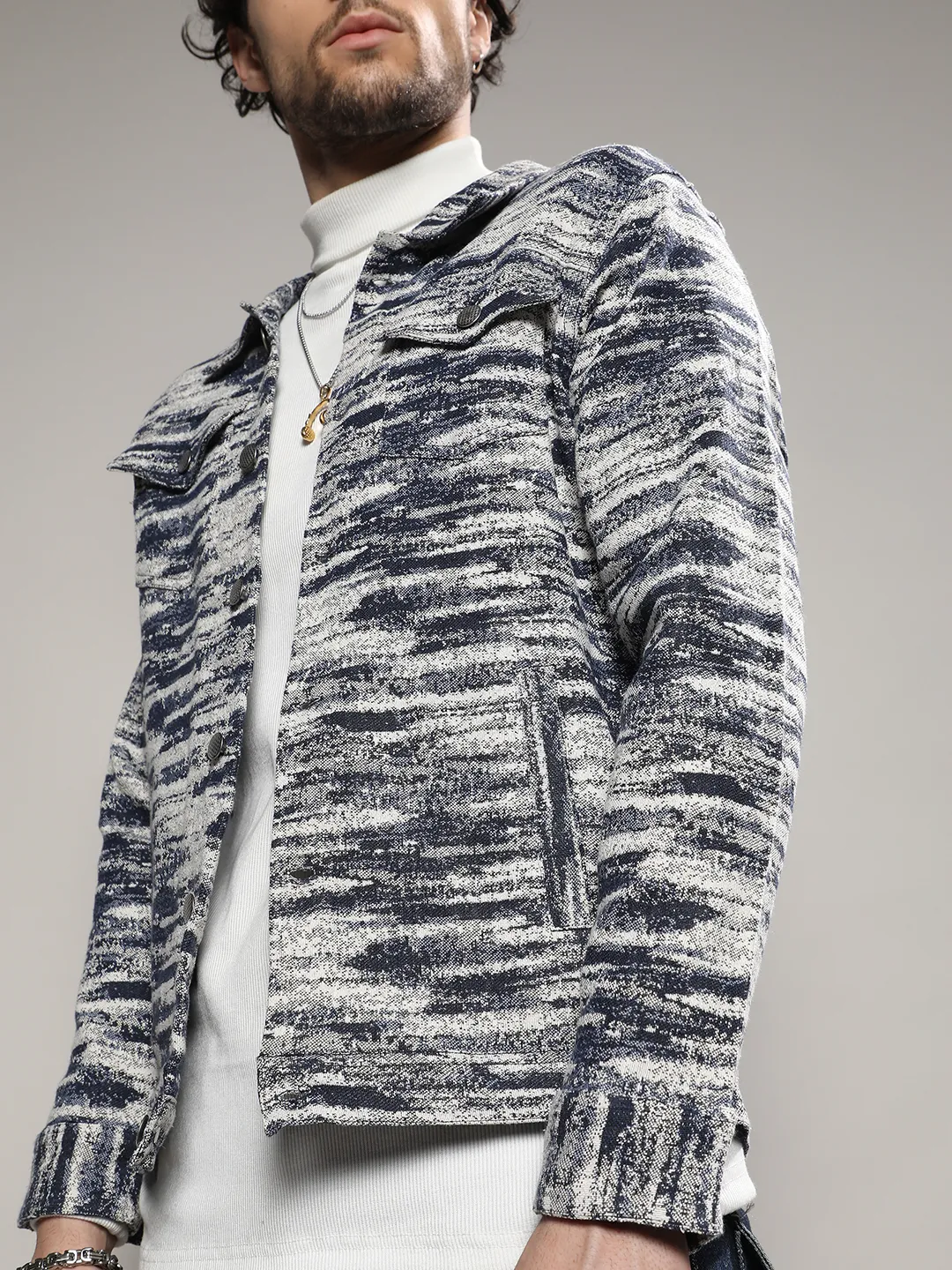 Contrast Heathered Denim Jacket - Image 7