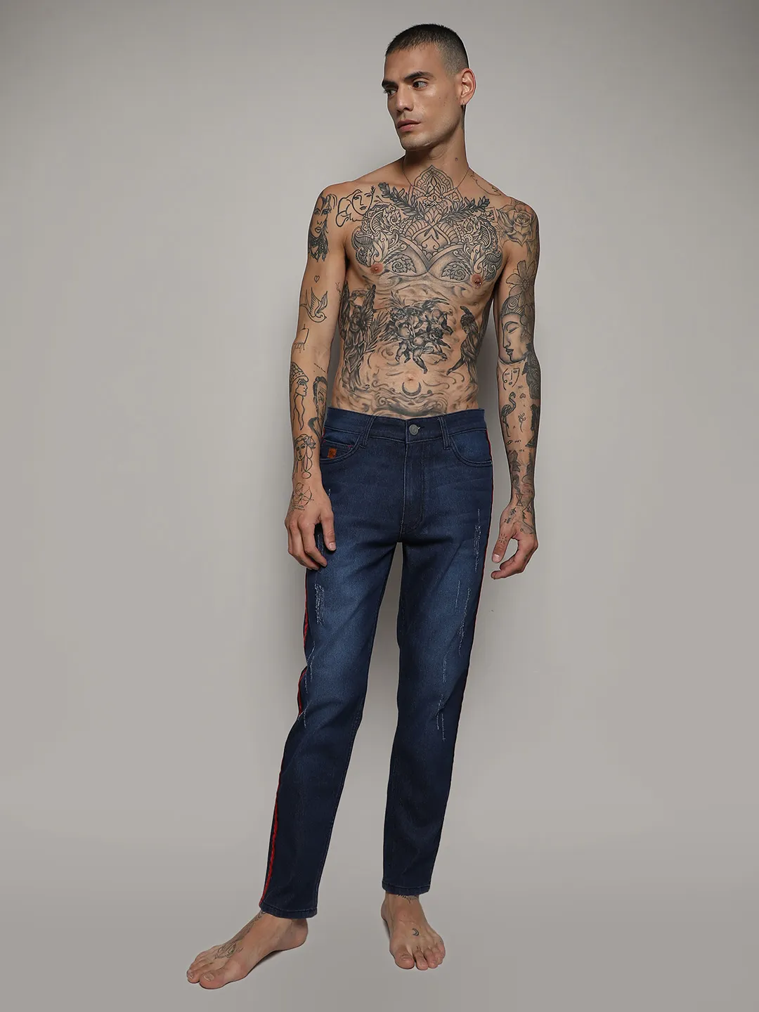 Contrast Side-Striped Denim Jeans - Image 5