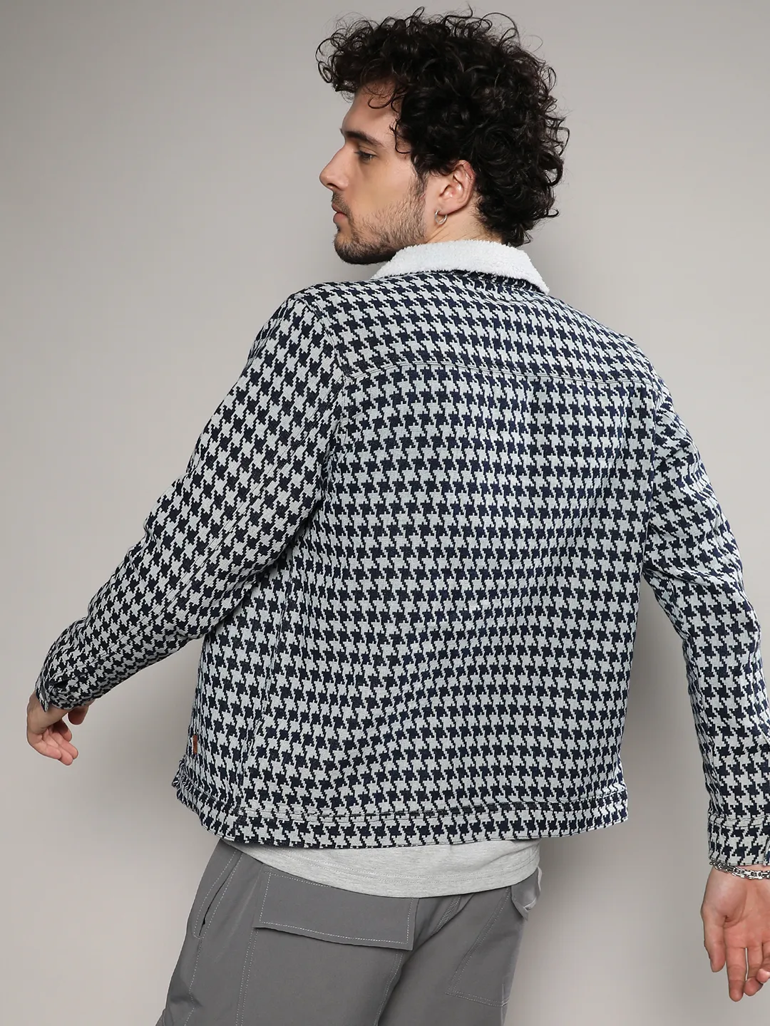 Fleece Houndstooth Denim Jacket - Image 4