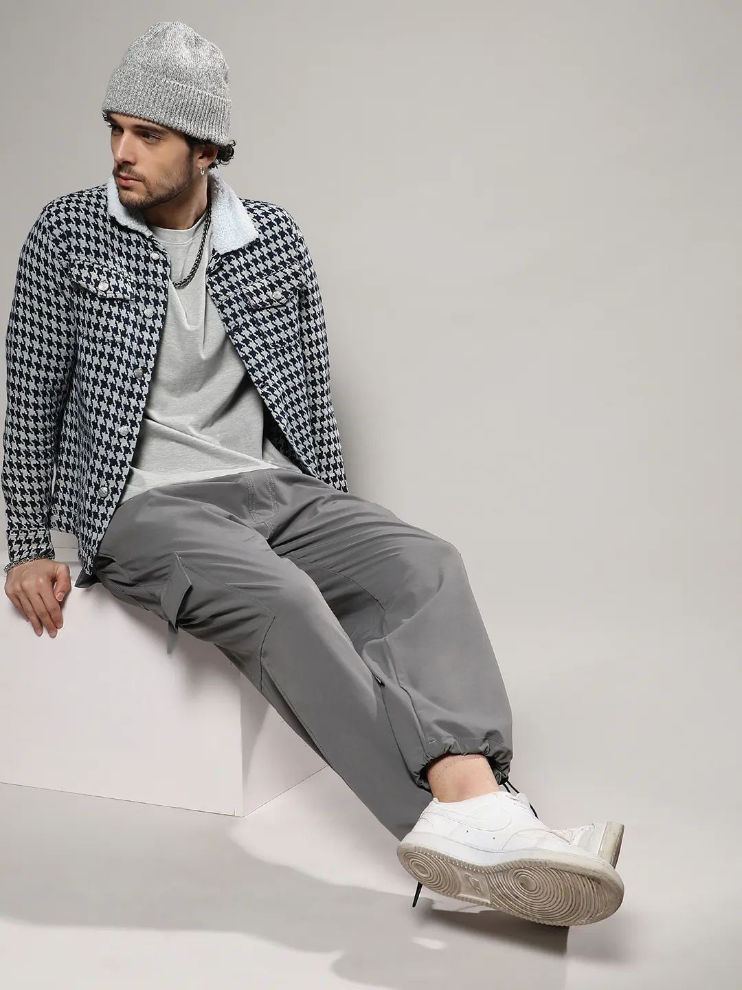 Fleece Houndstooth Denim Jacket - Image 6