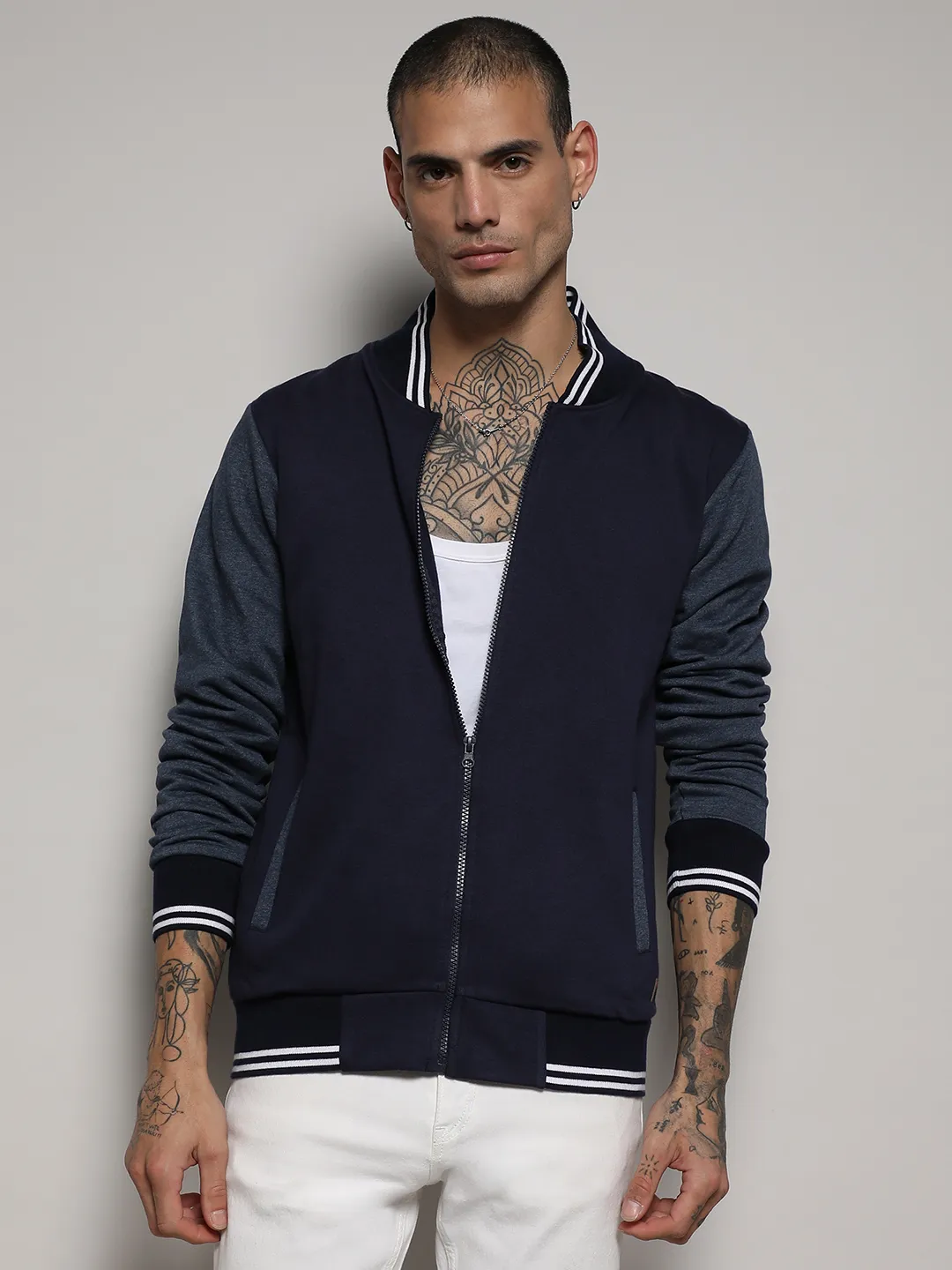 Zip-Front Jacket With Contrast Striped Hem - Image 2