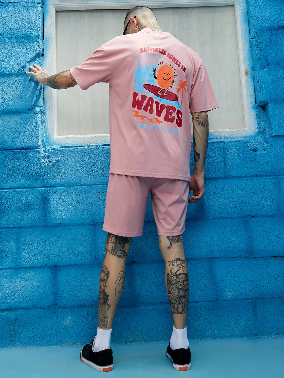 Oversized Pink Happy Waves Co-Ord Set - Image 4