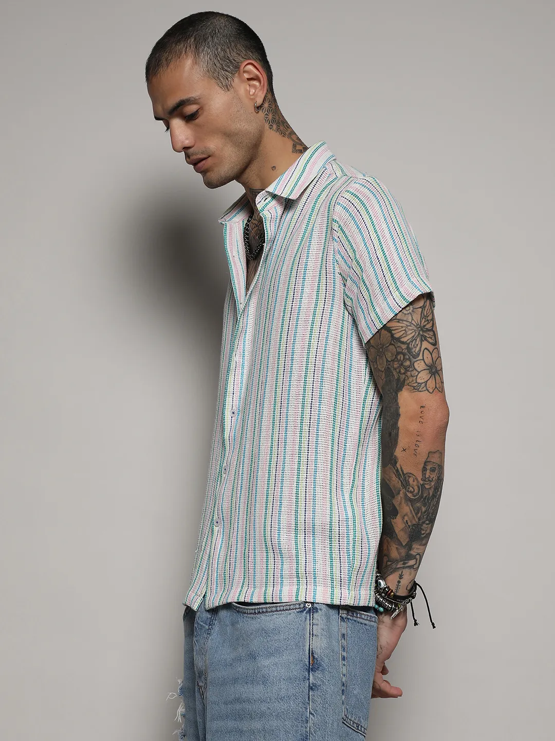 Unbalanced Striped Woven Shirt - Image 3