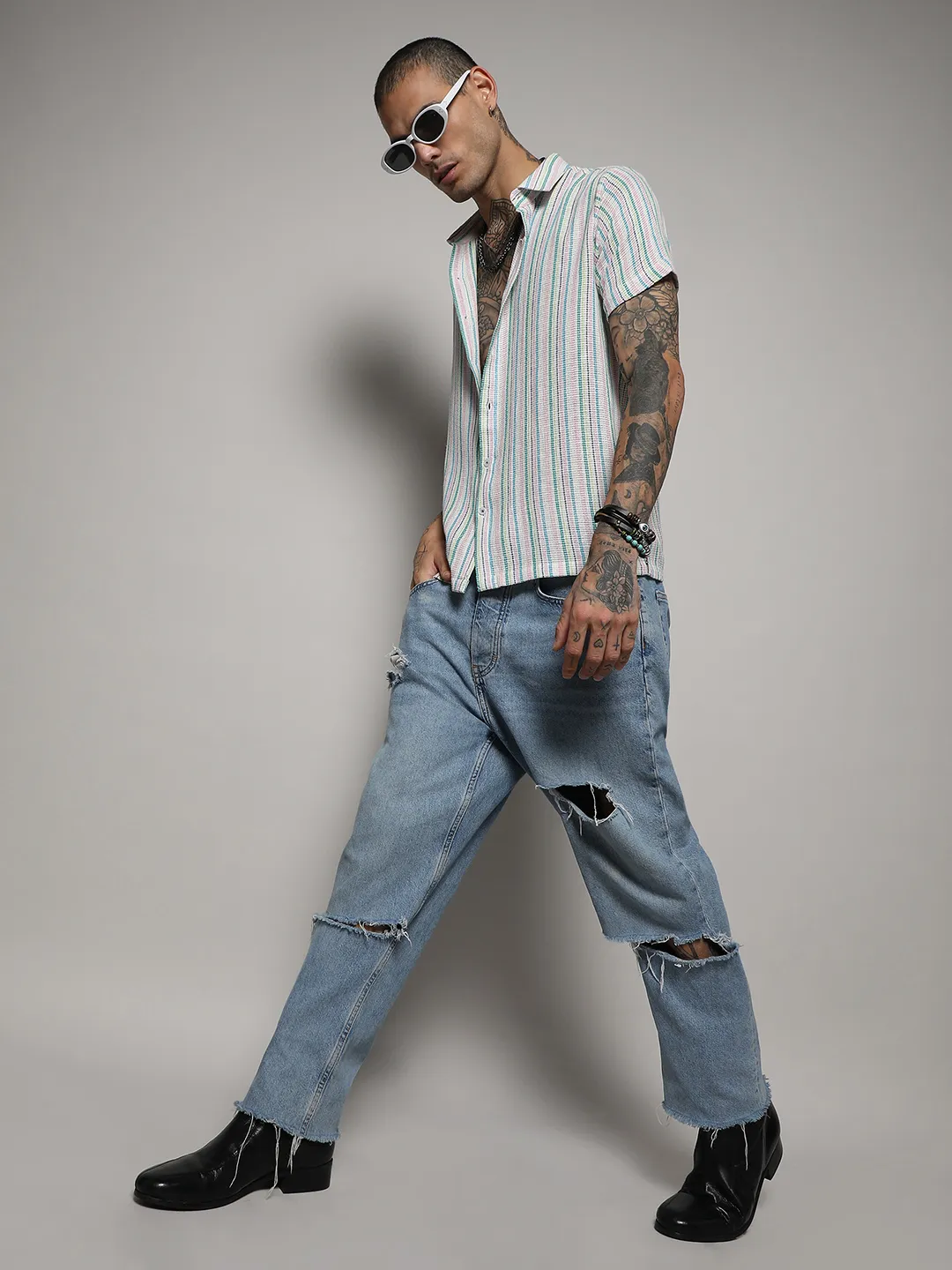 Unbalanced Striped Woven Shirt - Image 6