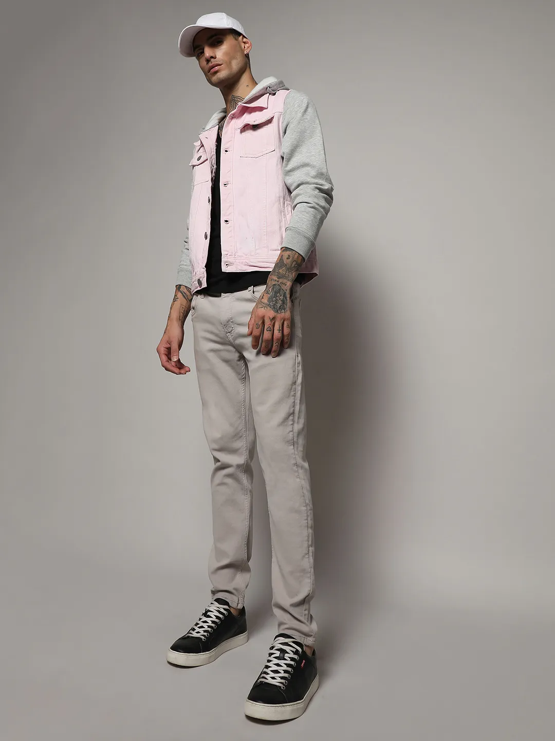 Medium-Wash Denim Jacket With Sweatshirt Sleeve - Image 6