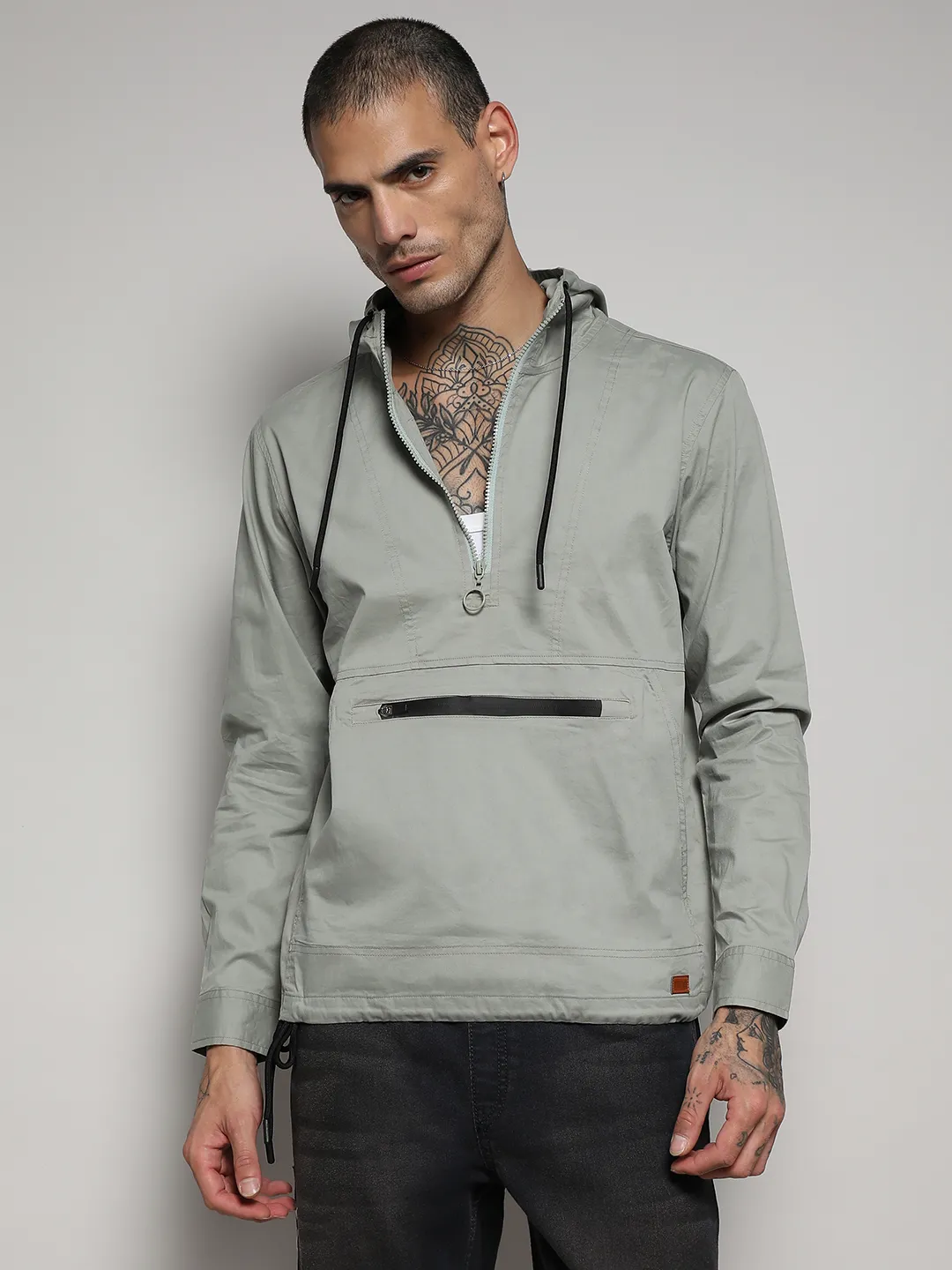 Half-Zip Utility Jacket With Contrast Drawstring - Image 2
