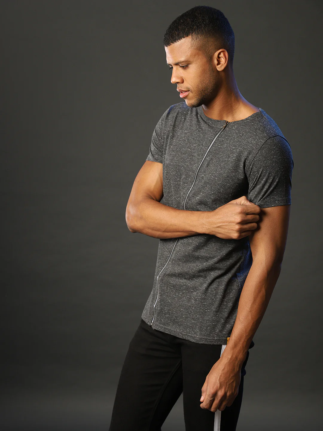 Round Neck Zip T-Shirt - Image 2