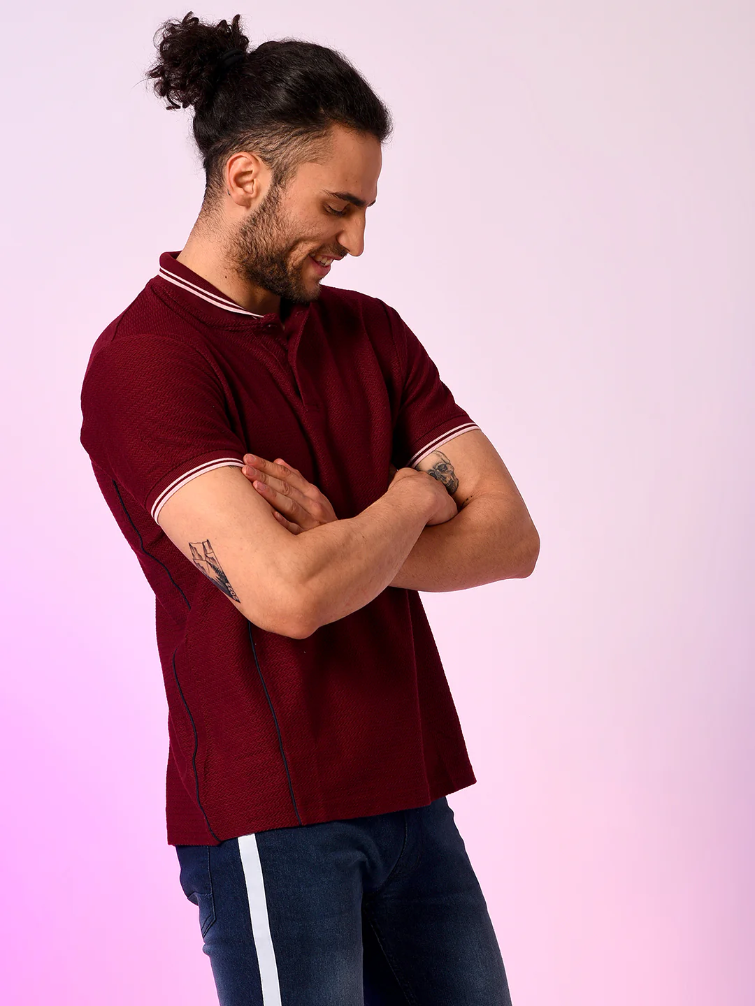 Striped Mandarin Neck T-Shirt - Image 3