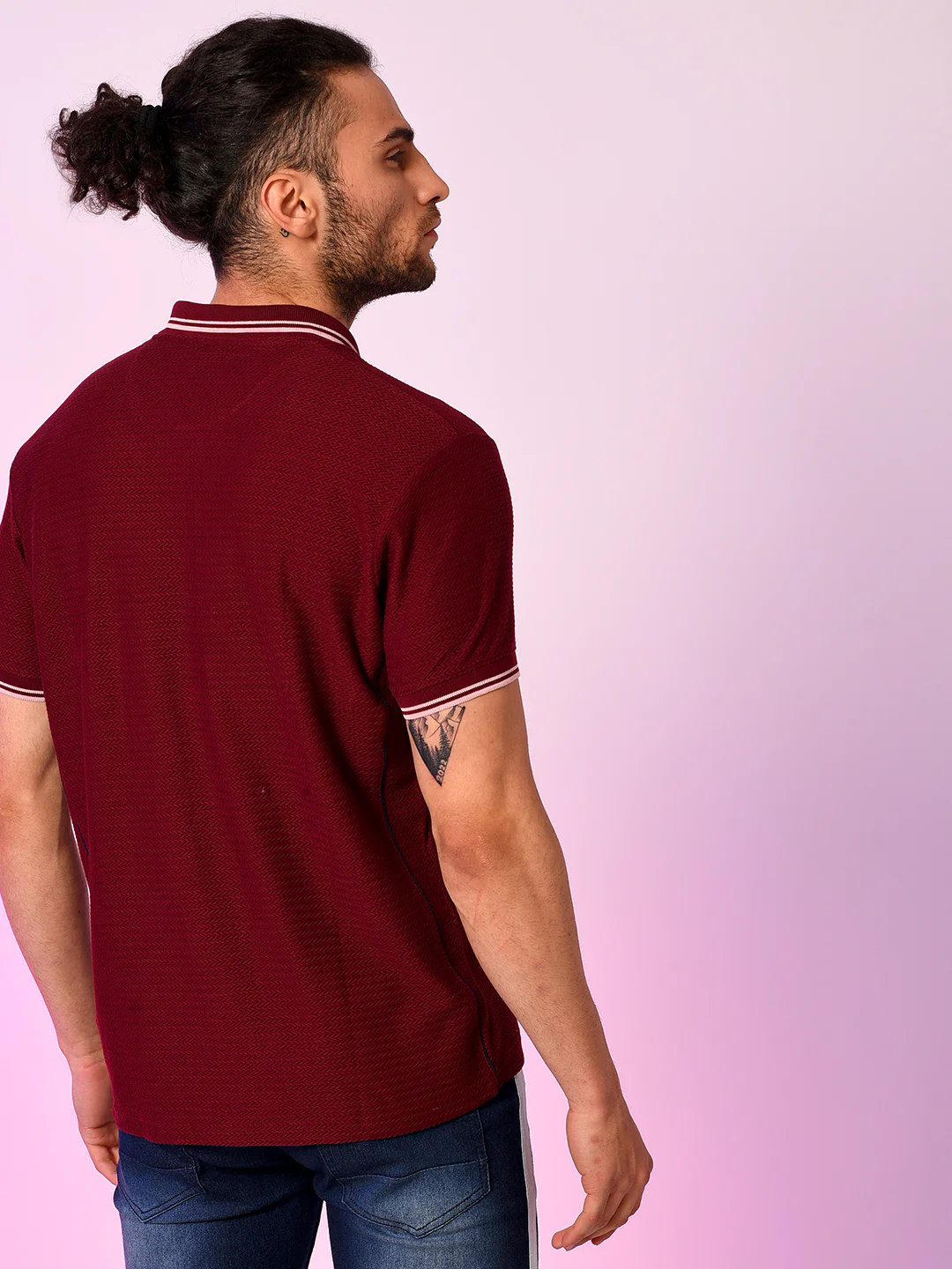 Striped Mandarin Neck T-Shirt - Image 4