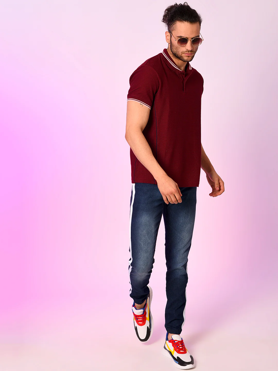 Striped Mandarin Neck T-Shirt - Image 5