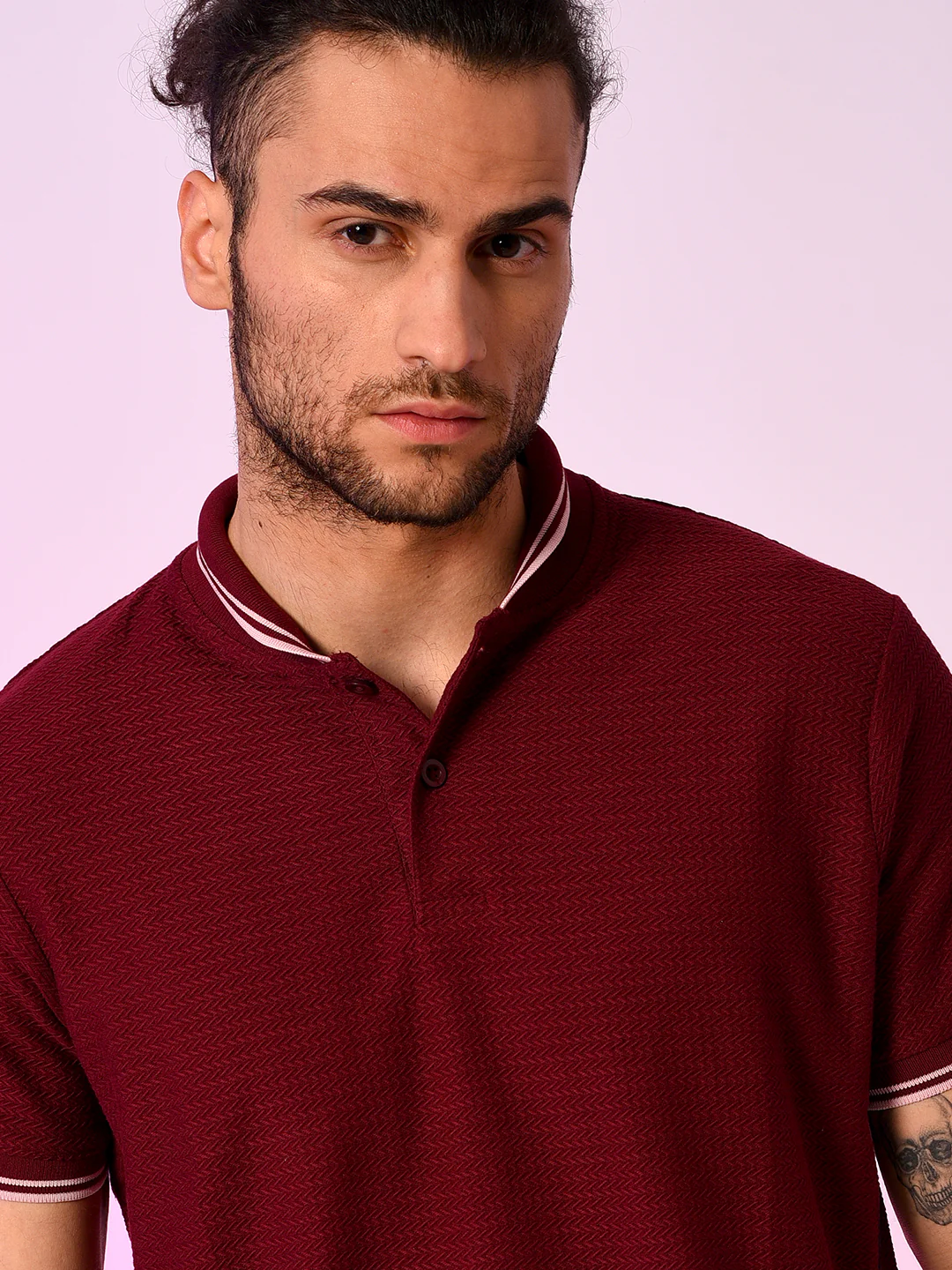 Striped Mandarin Neck T-Shirt - Image 7