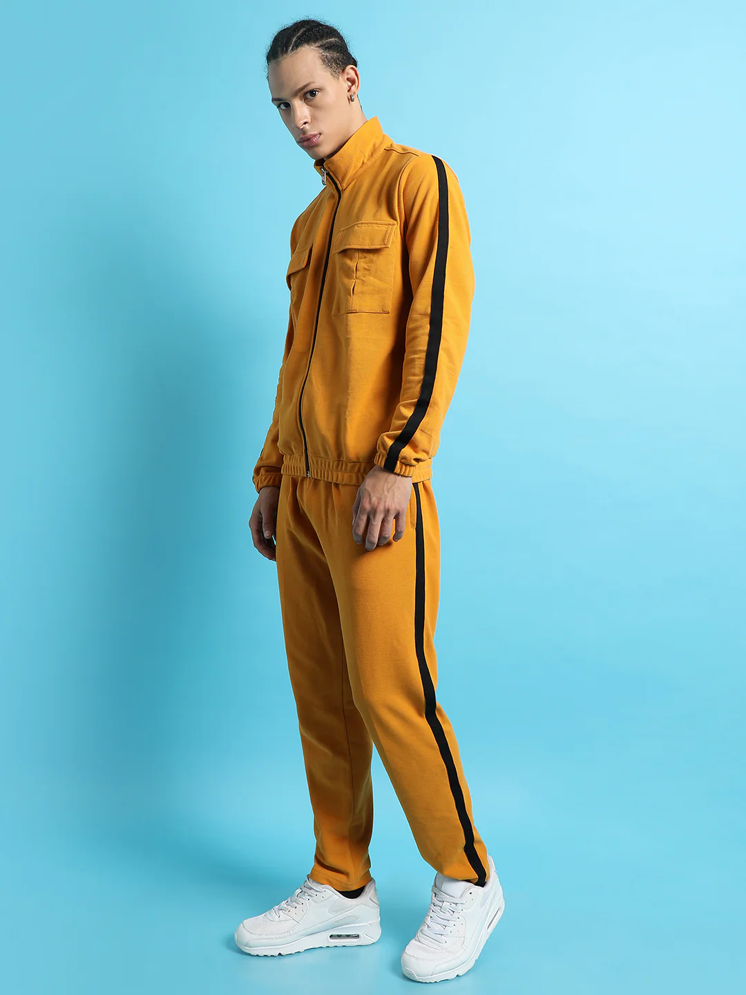 Solid Side Striped High Neck Casual Co-Ords - Image 2