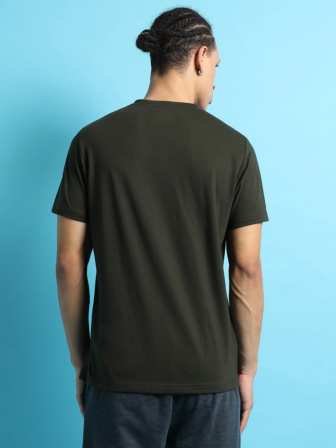 Solid Green V-Neck Casual T-Shirts - Image 2