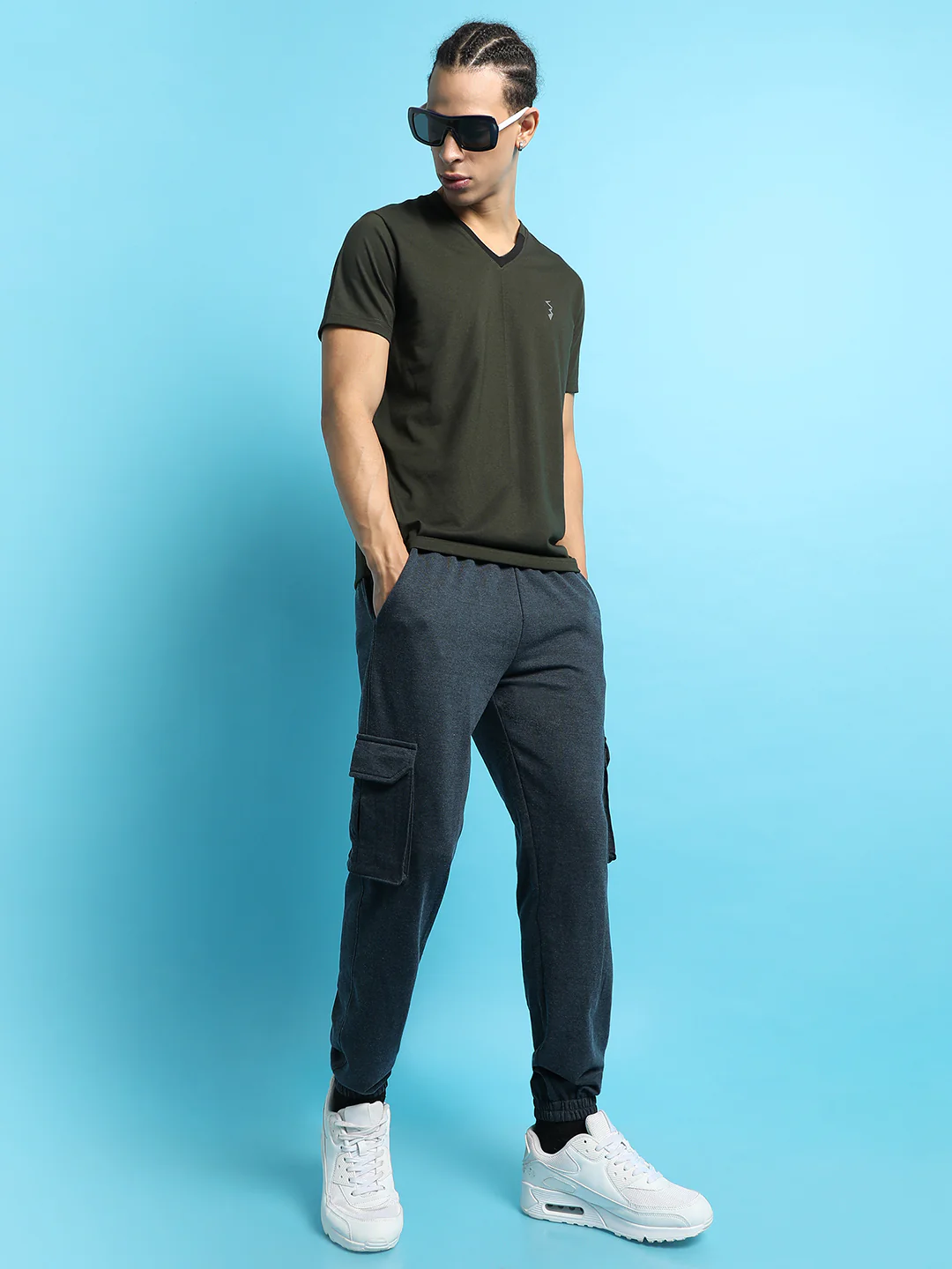 Solid Green V-Neck Casual T-Shirts - Image 3