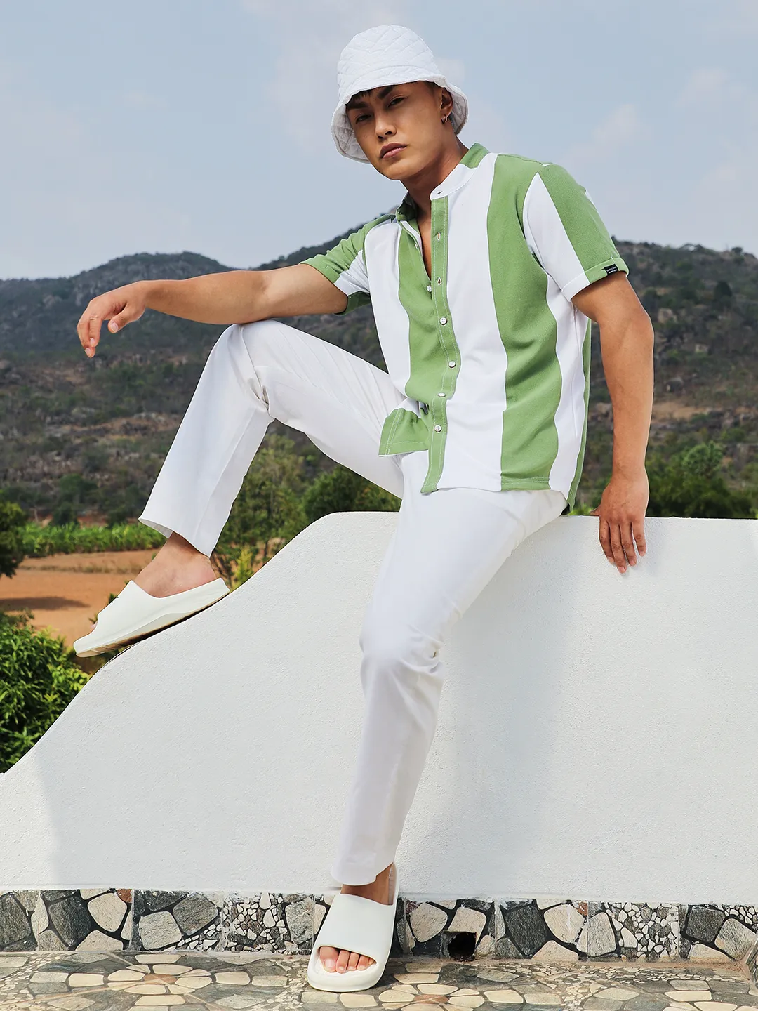 Striped Button Up Green And White Shirt - Image 3