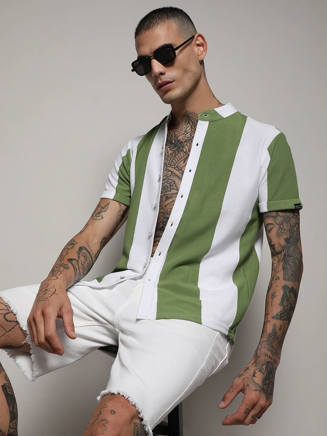 Striped Button Up Green And White Shirt - Image 4