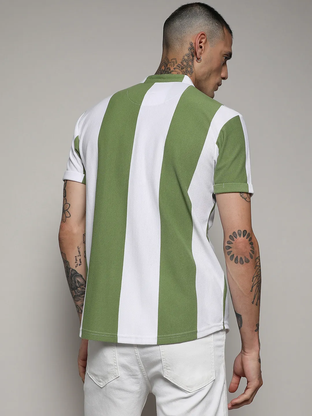 Striped Button Up Green And White Shirt - Image 7