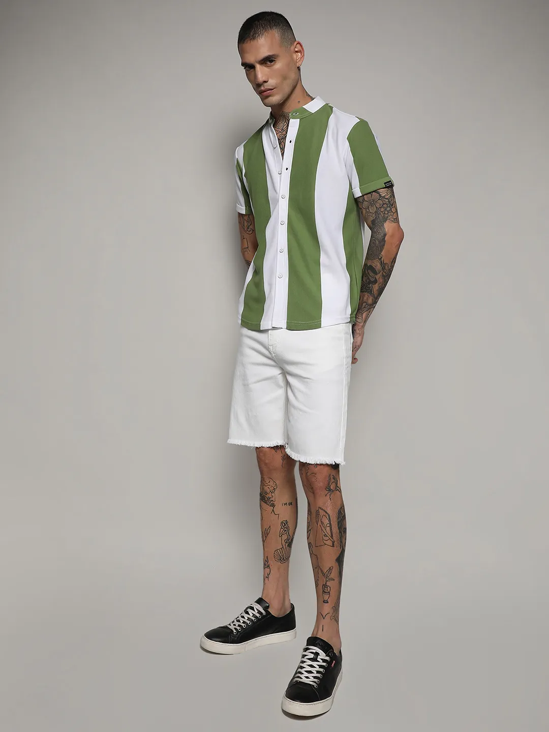Striped Button Up Green And White Shirt - Image 8