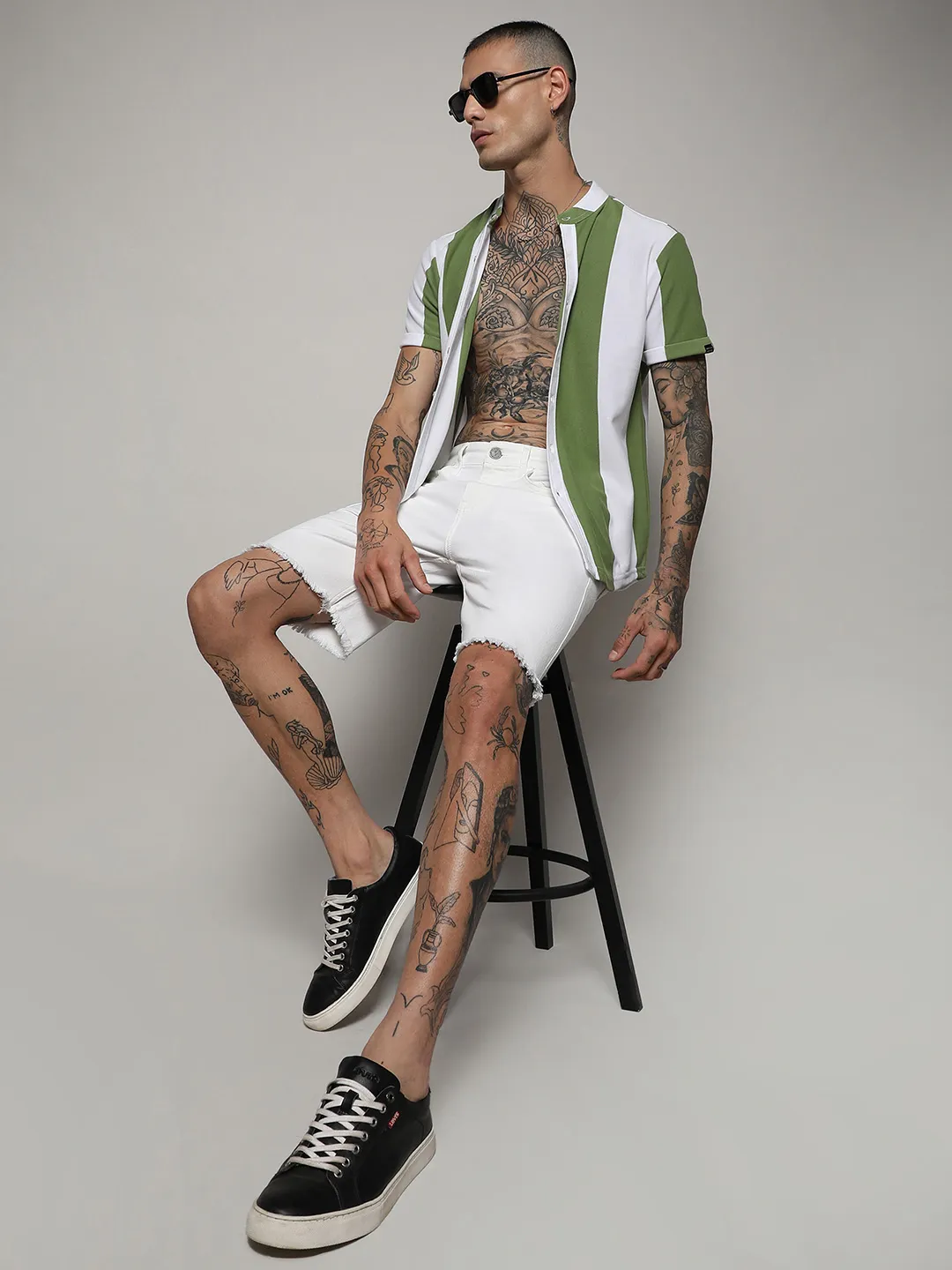 Striped Button Up Green And White Shirt - Image 9