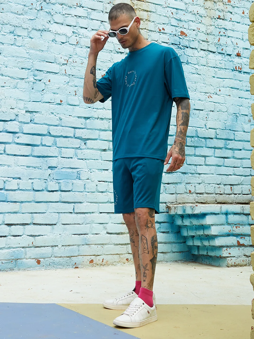 Teal Blue Oversized Orange Mouth Co-Ord Set - Image 3
