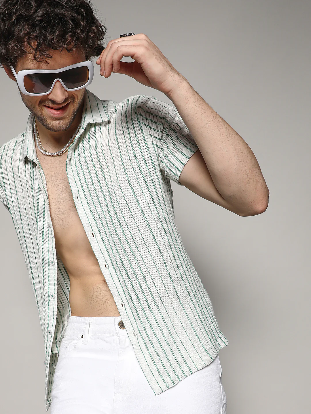 Unbalanced Striped Woven Shirt - Image 2