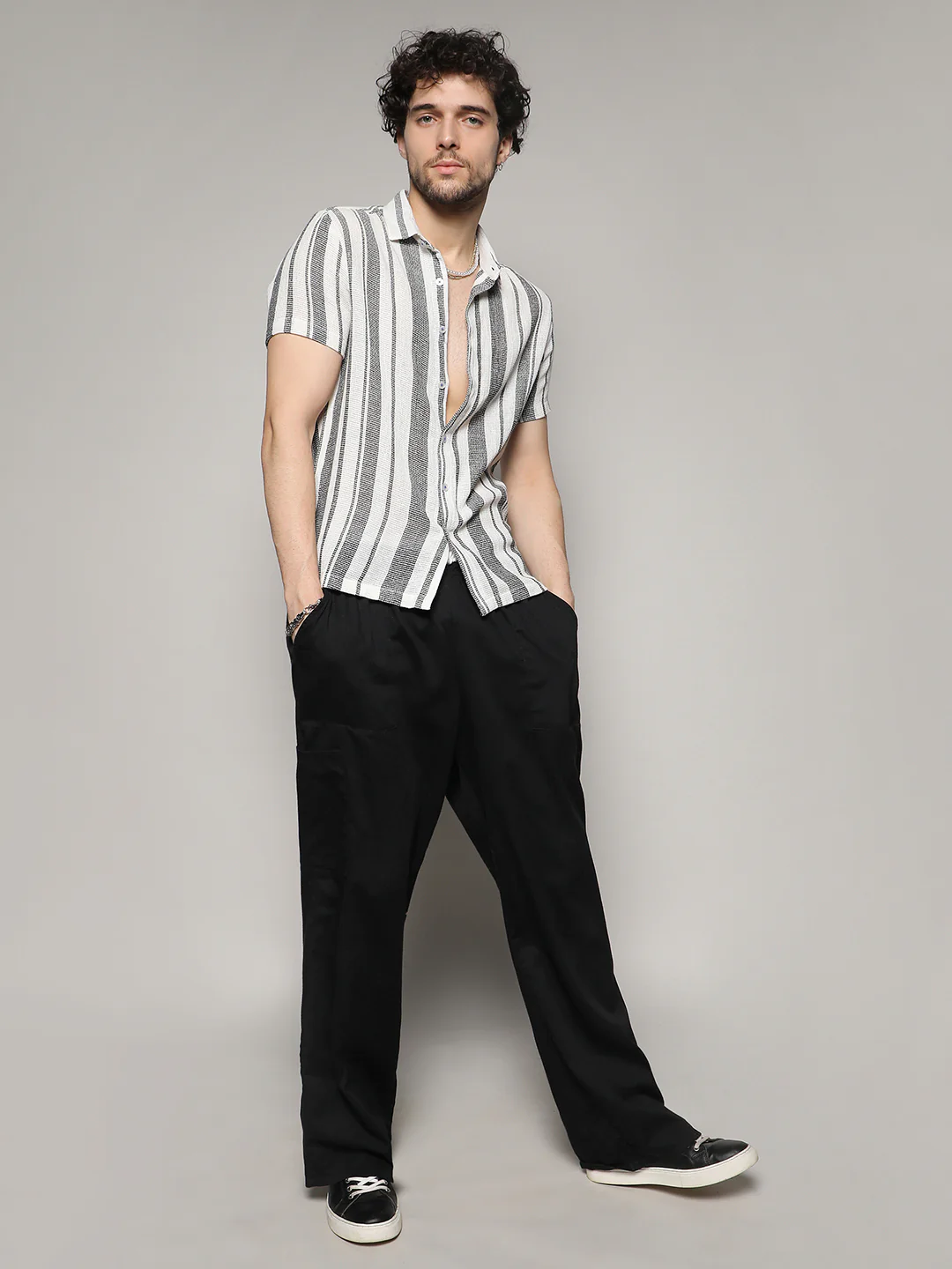 Unbalanced Striped Woven Shirt - Image 5