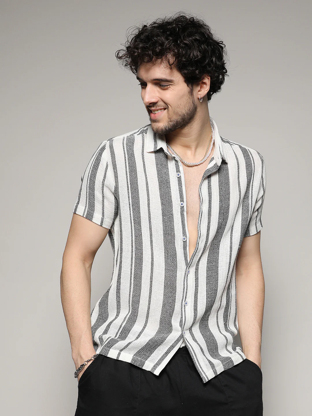 Unbalanced Striped Woven Shirt - Image 6