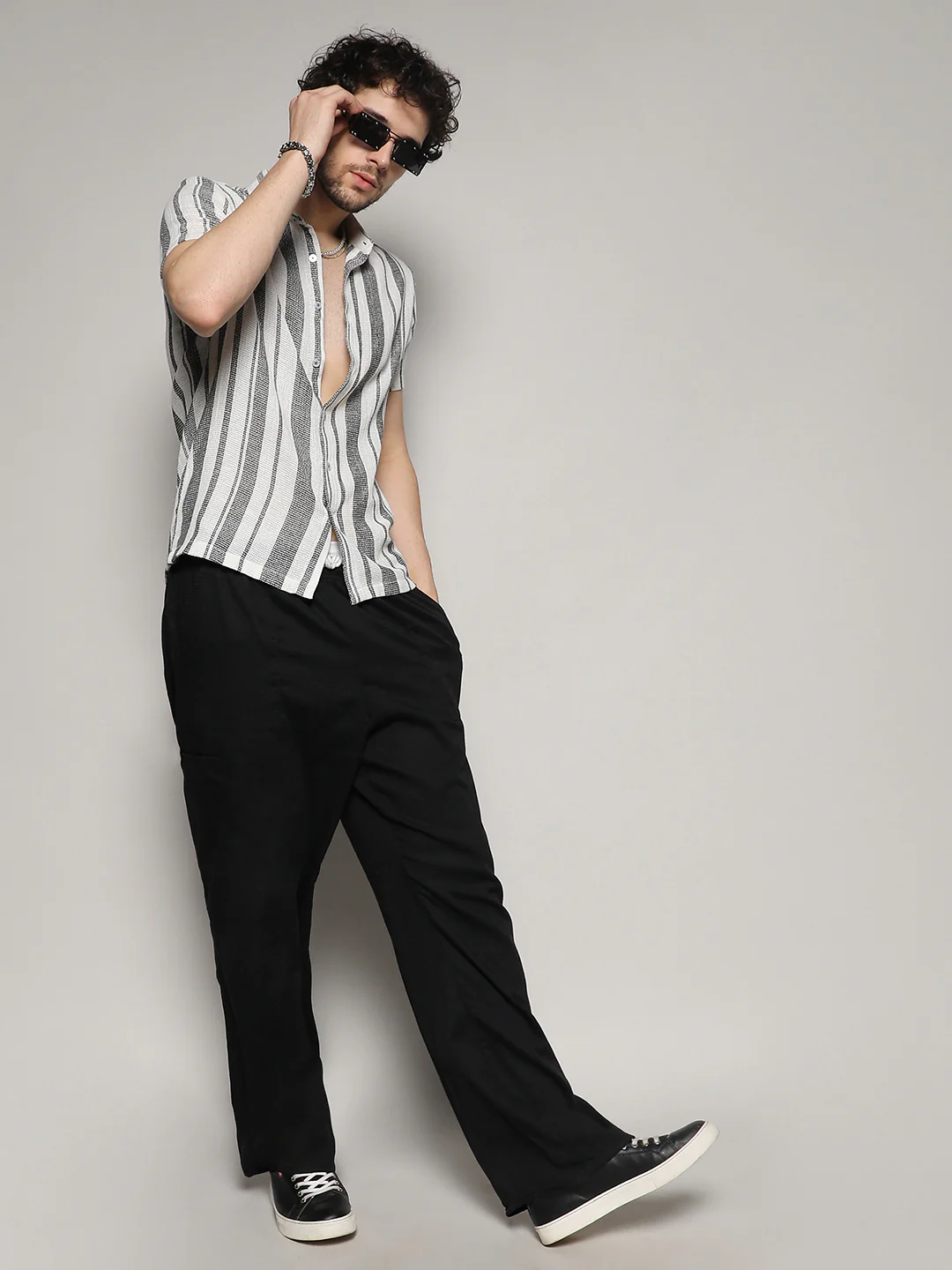 Unbalanced Striped Woven Shirt - Image 7