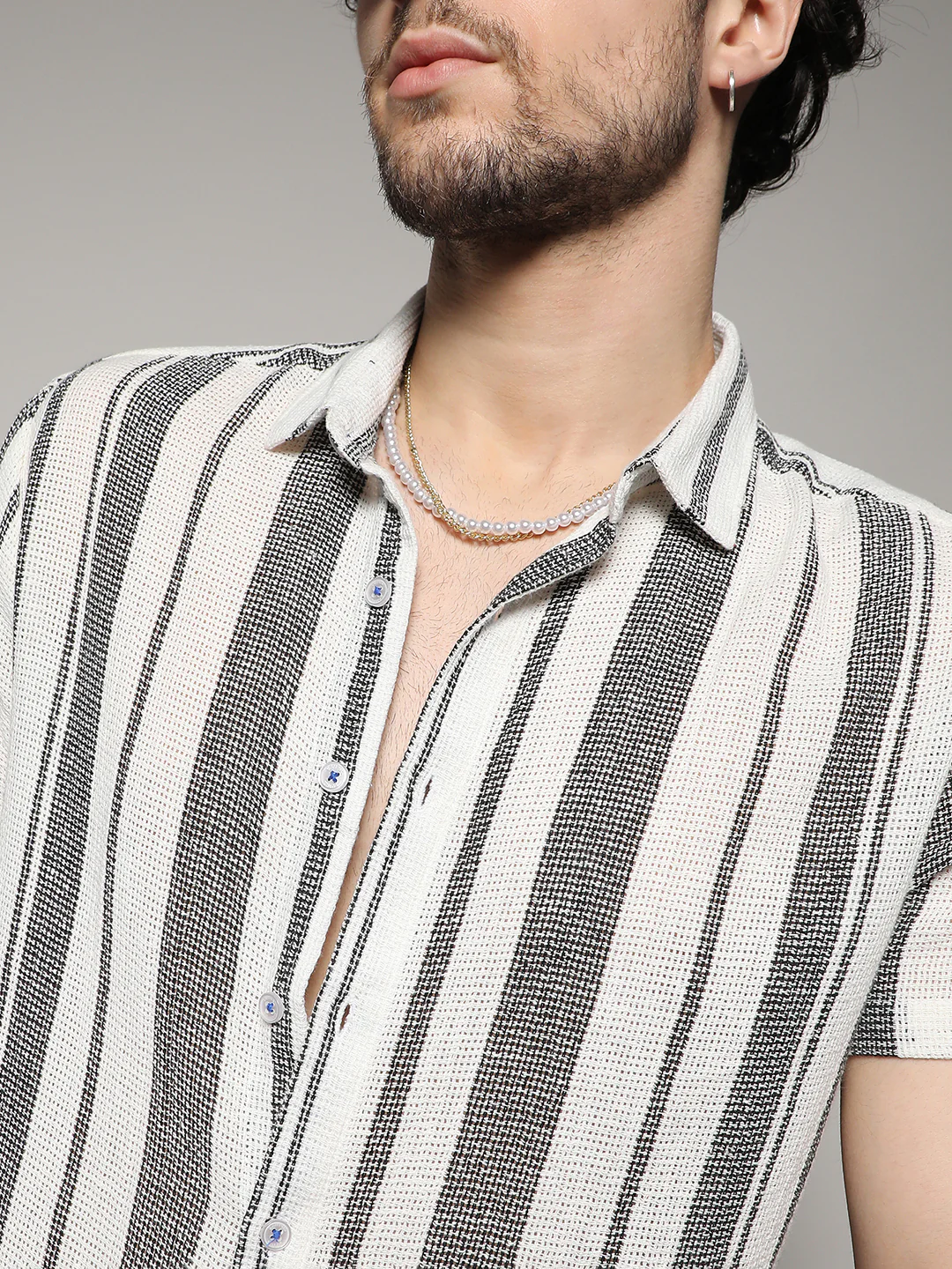 Unbalanced Striped Woven Shirt - Image 8