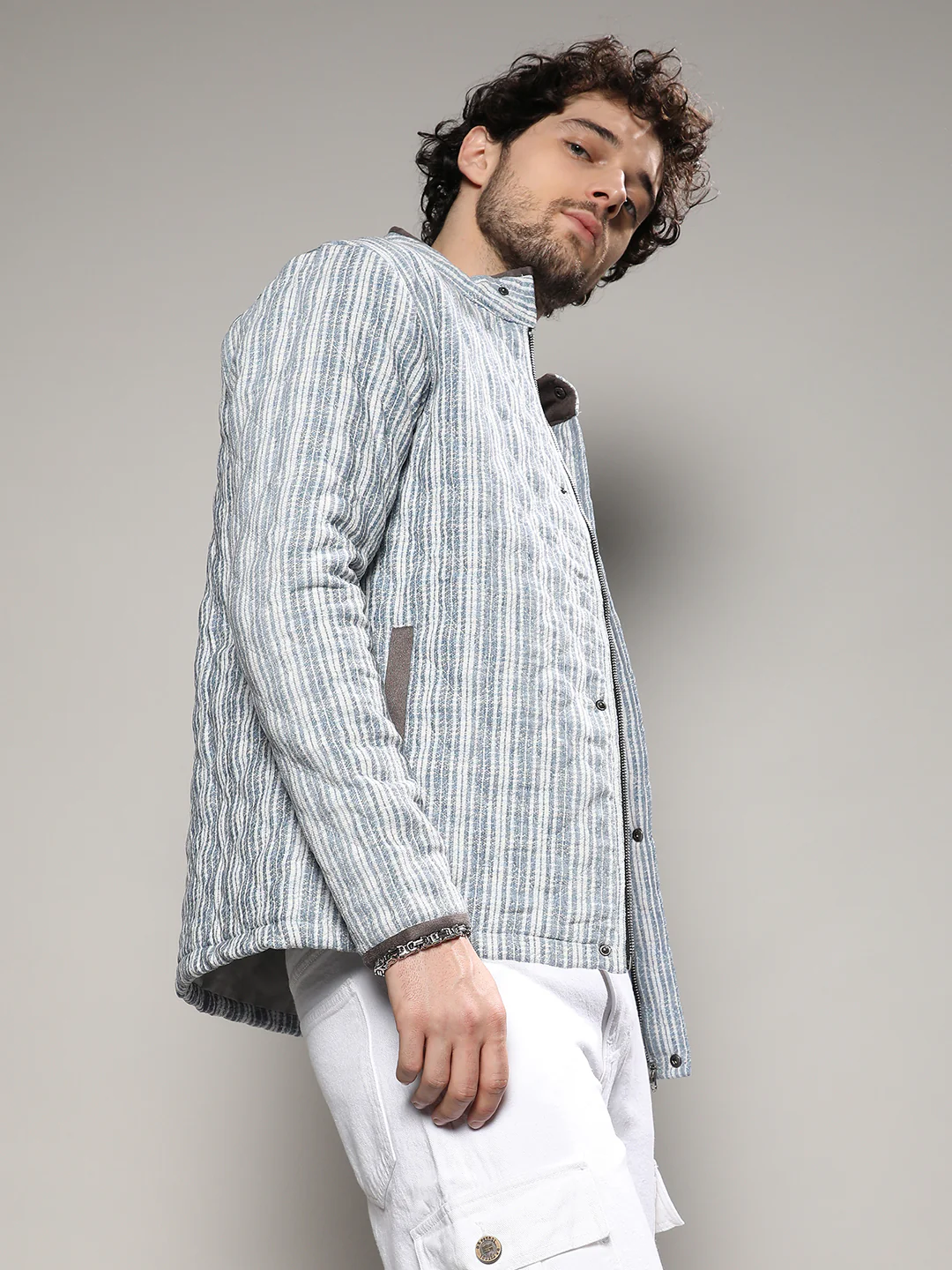 Striped Quilted Bomber Jacket - Image 3