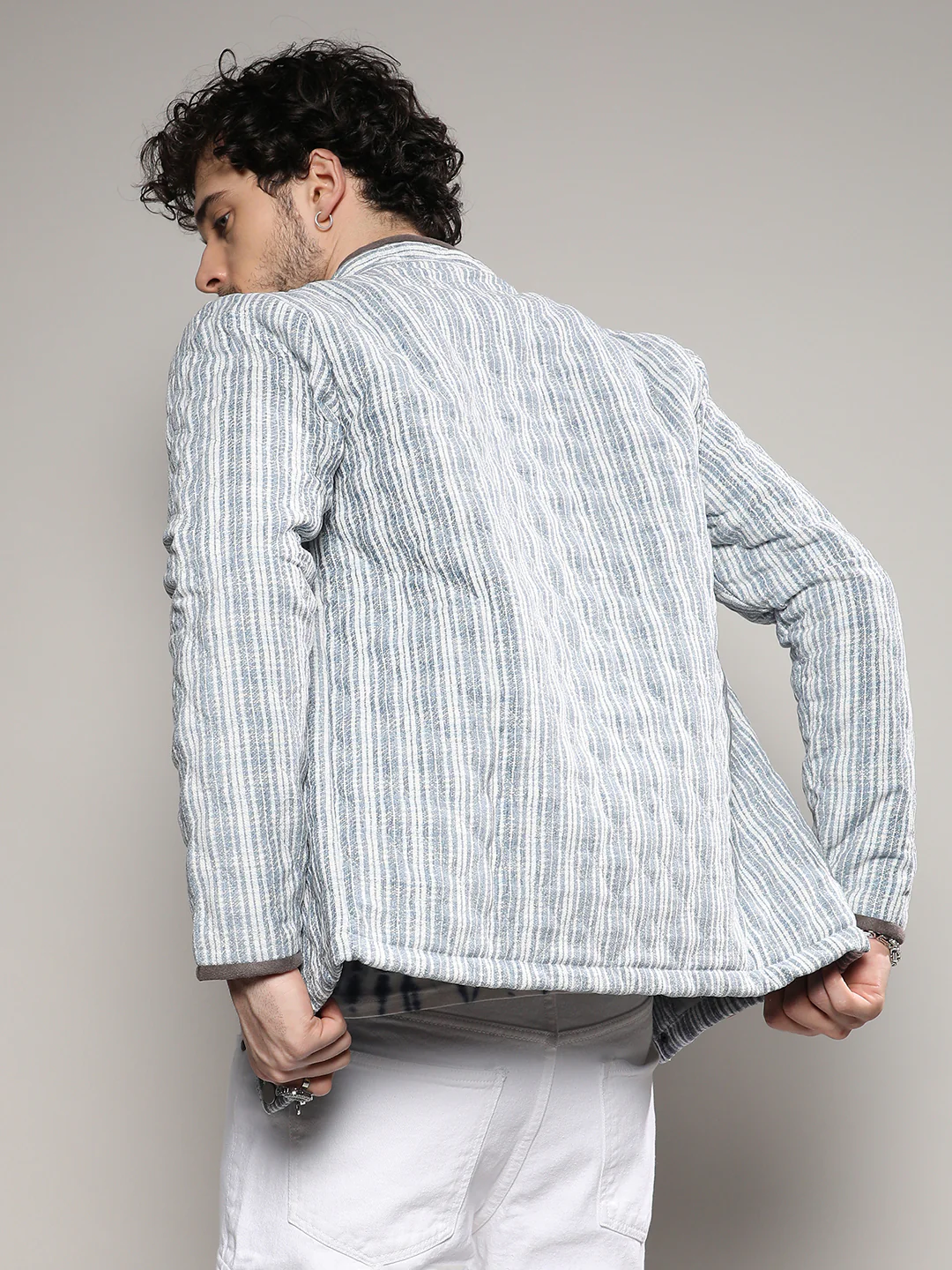 Striped Quilted Bomber Jacket - Image 4