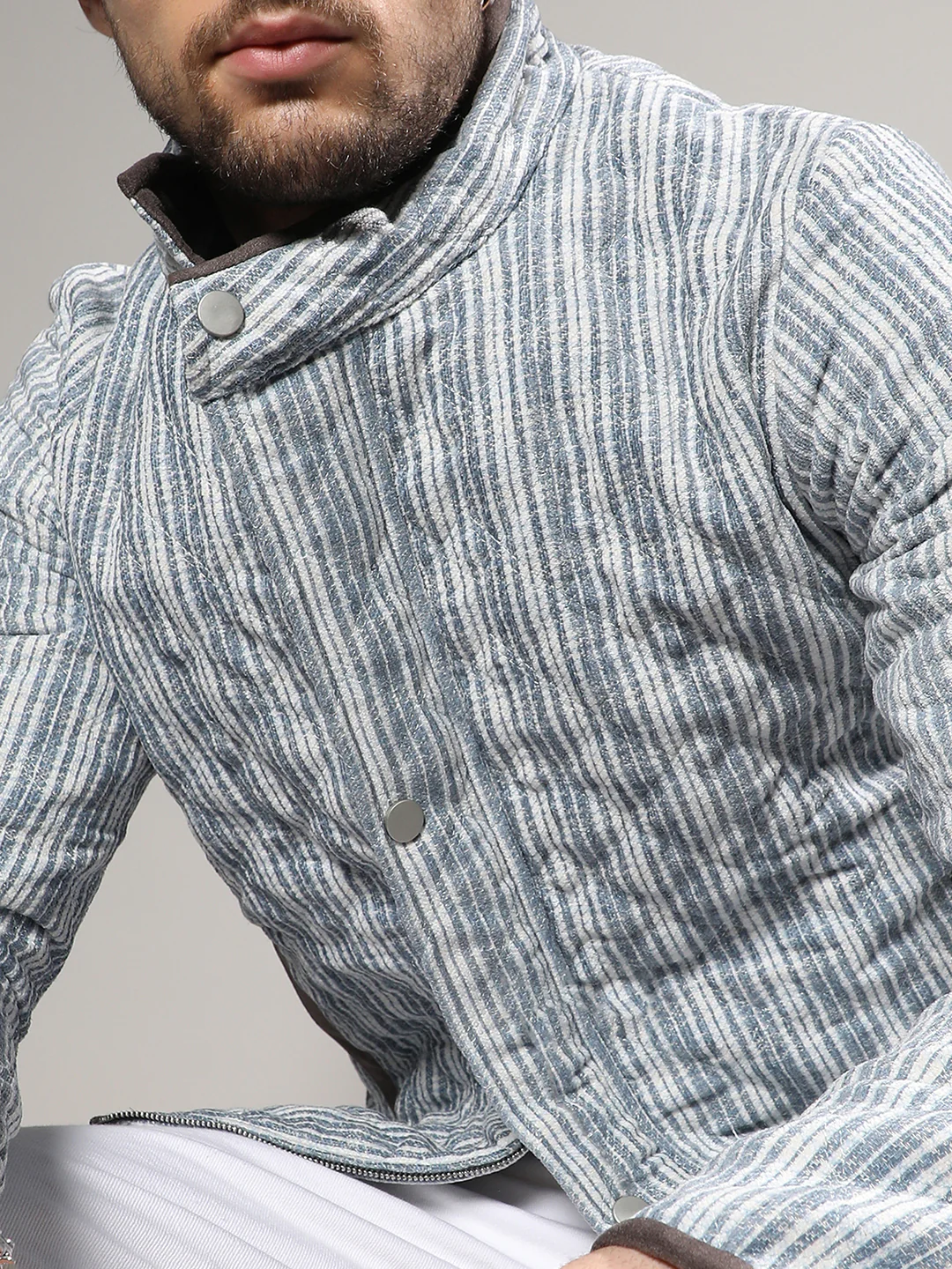 Striped Quilted Bomber Jacket - Image 8