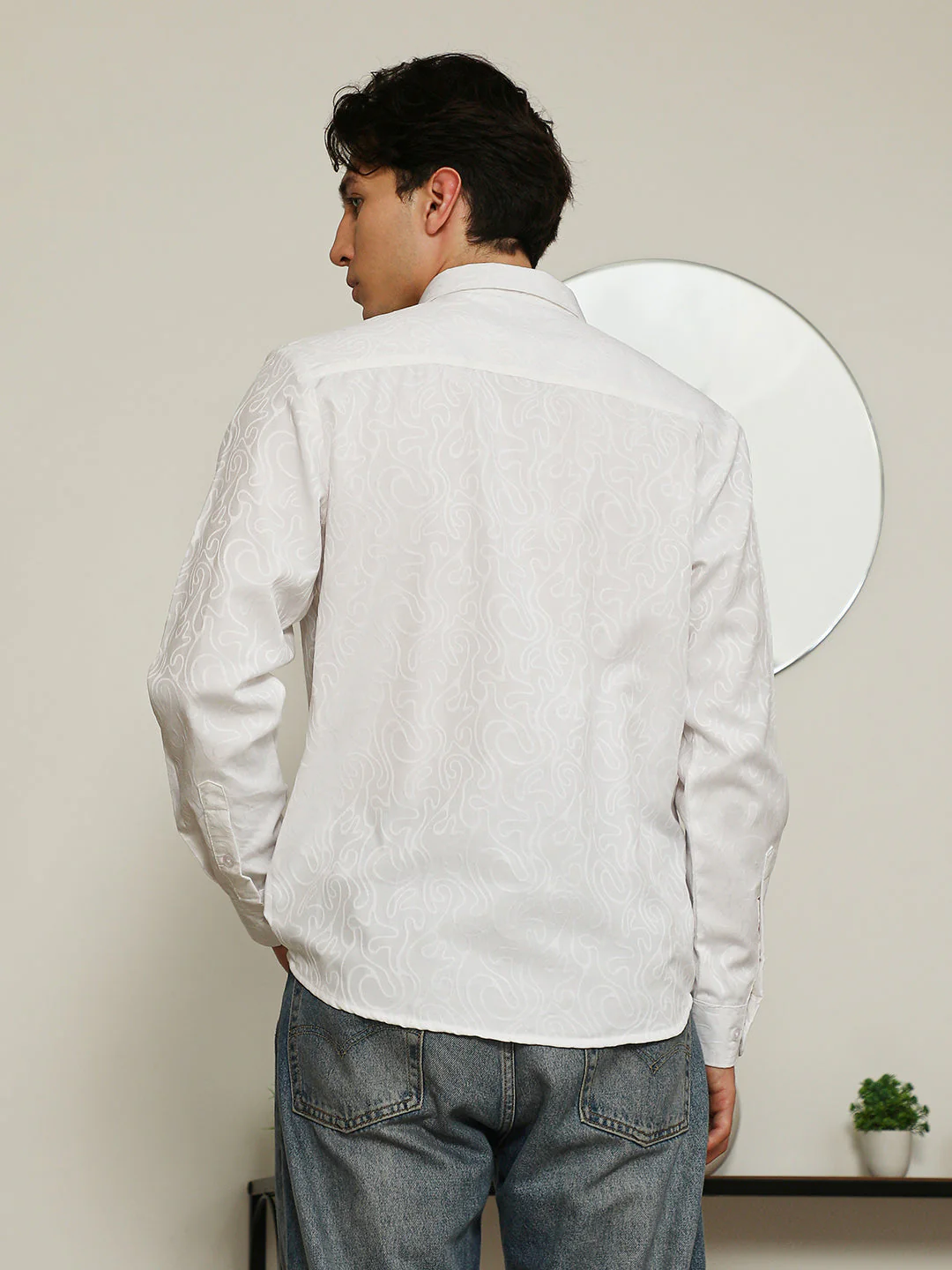 White Paisley Self-Design Slim Fit Shirt For Men - Image 4