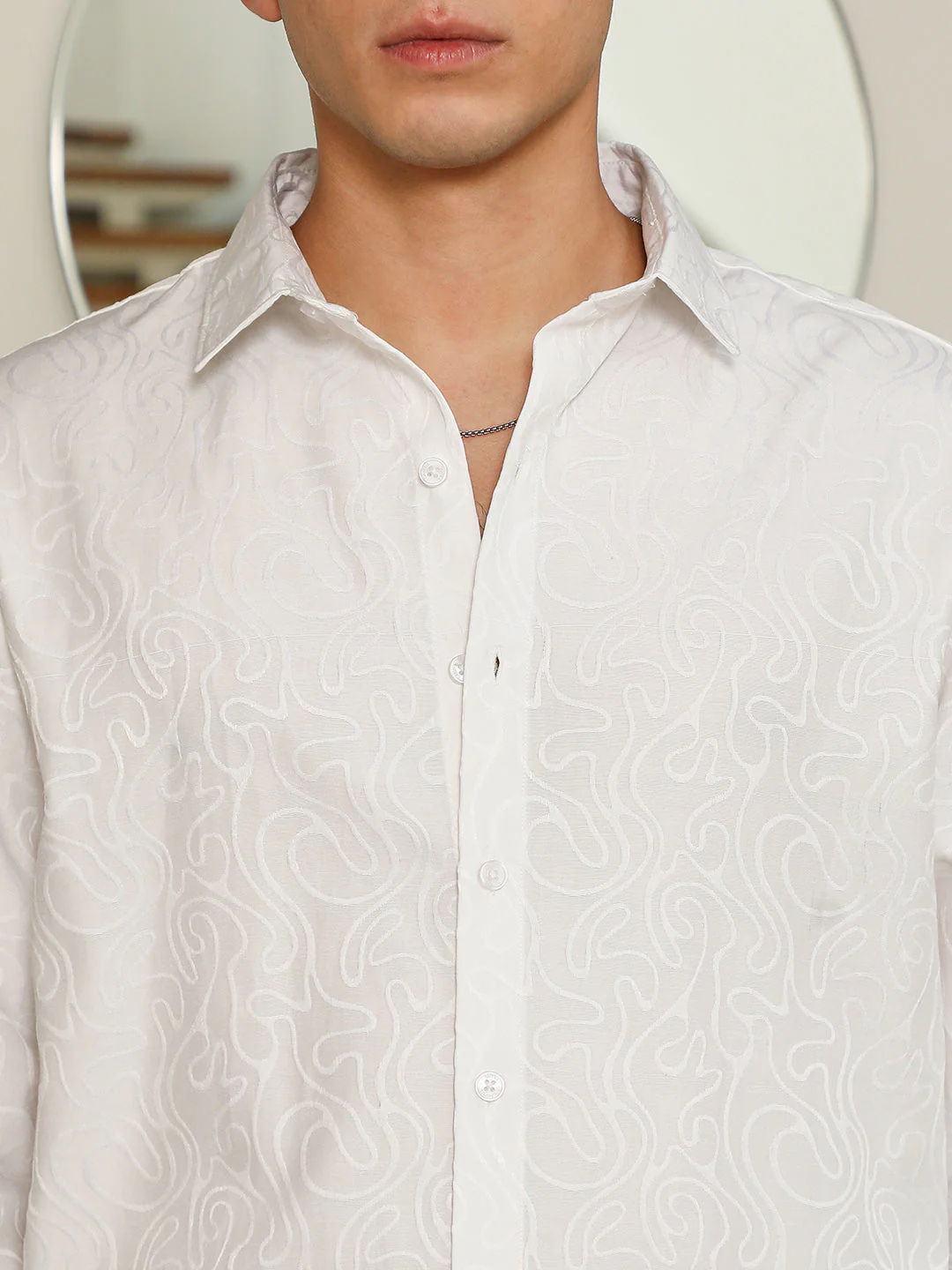 White Paisley Self-Design Slim Fit Shirt For Men - Image 7