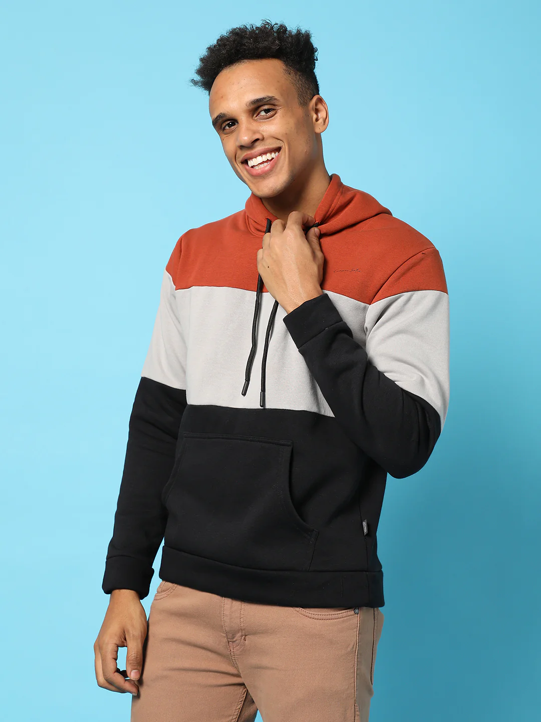 Colourblocked Hoodie With Kangaroo Pocket - Image 3
