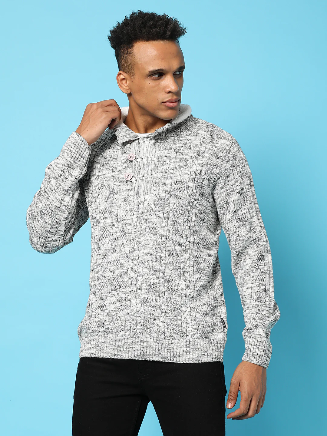 Heathered Cable Knit Sweater - Image 2