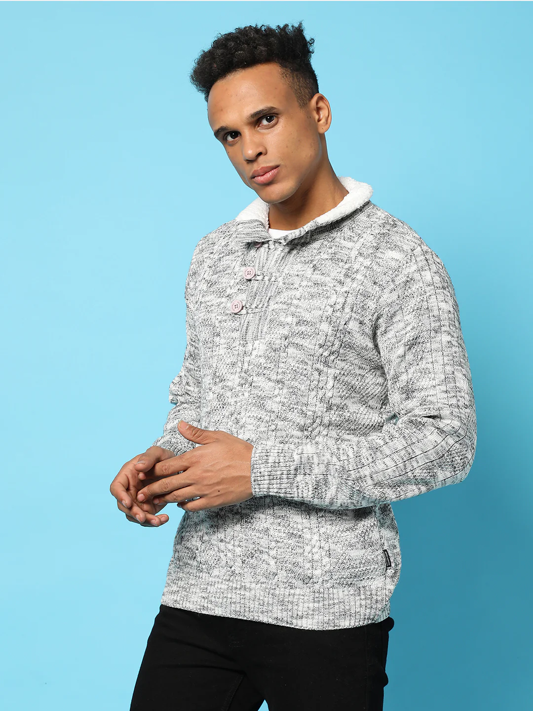 Heathered Cable Knit Sweater - Image 3