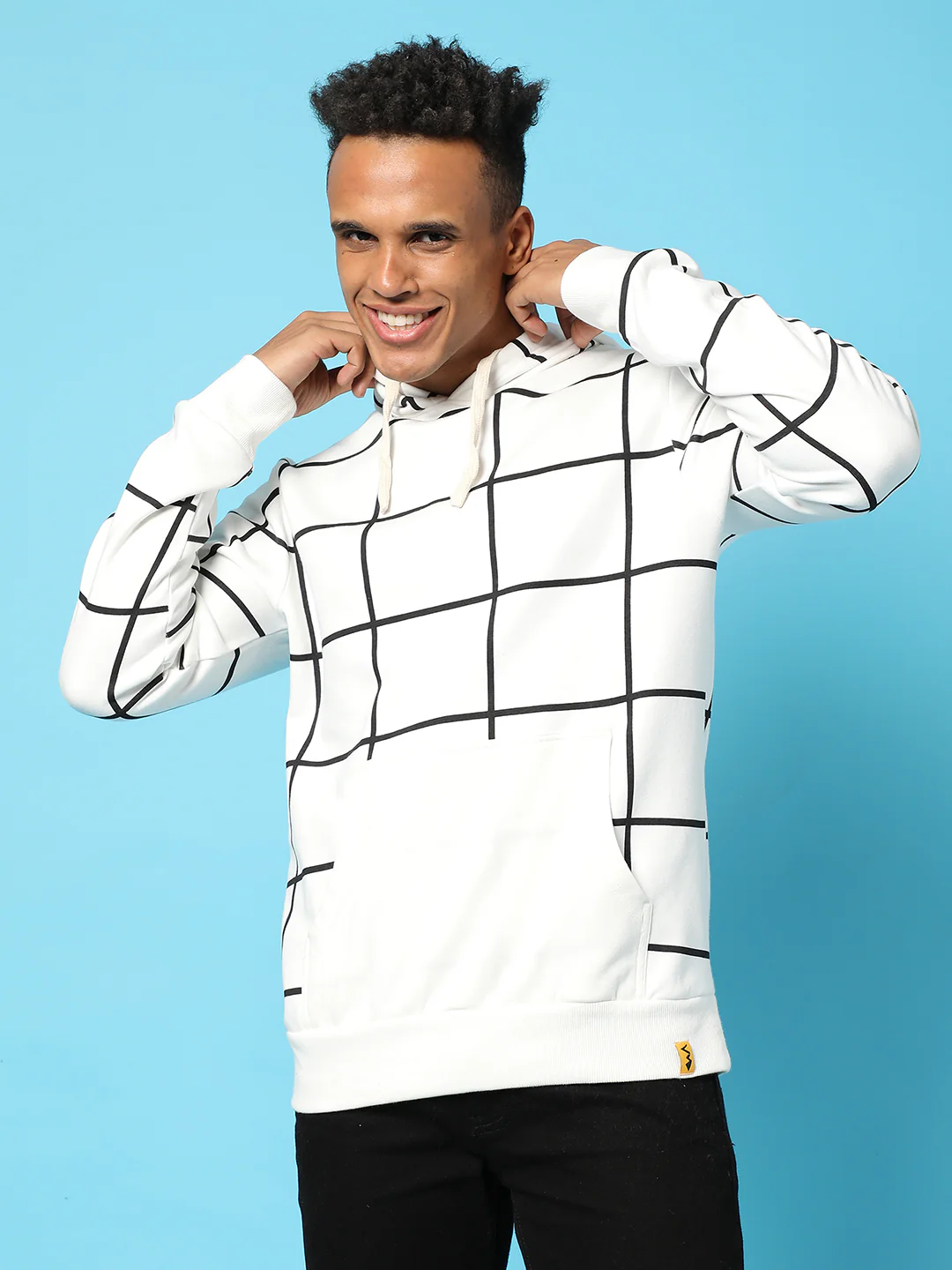 Contrast Graph Check Hoodie With Kangaroo Pocket - Image 2