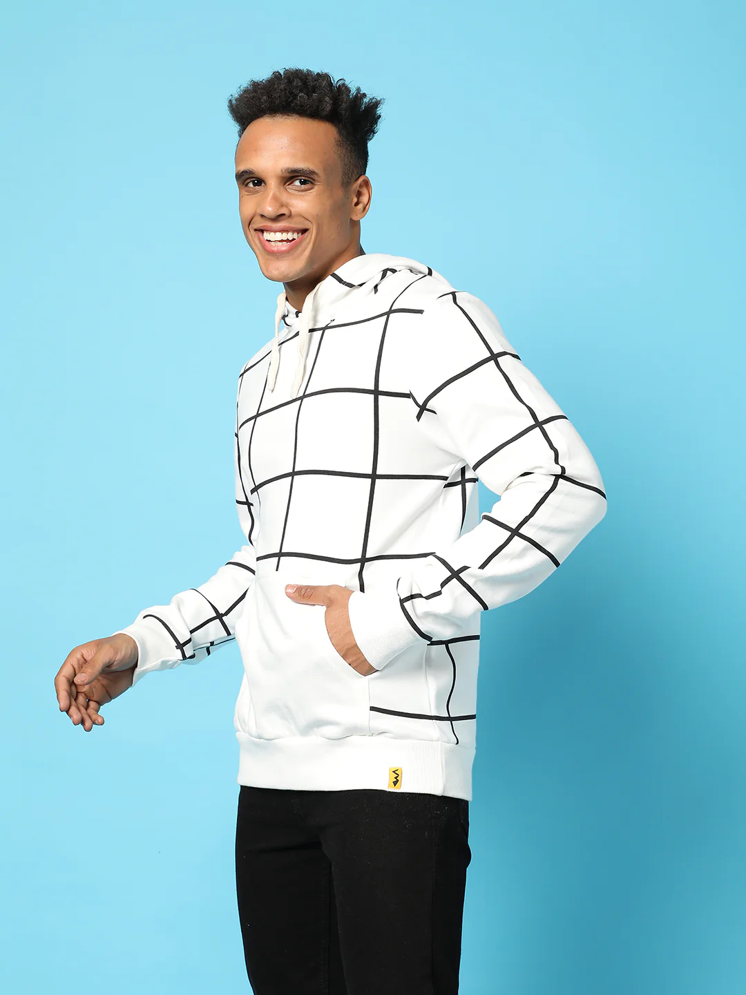Contrast Graph Check Hoodie With Kangaroo Pocket - Image 3