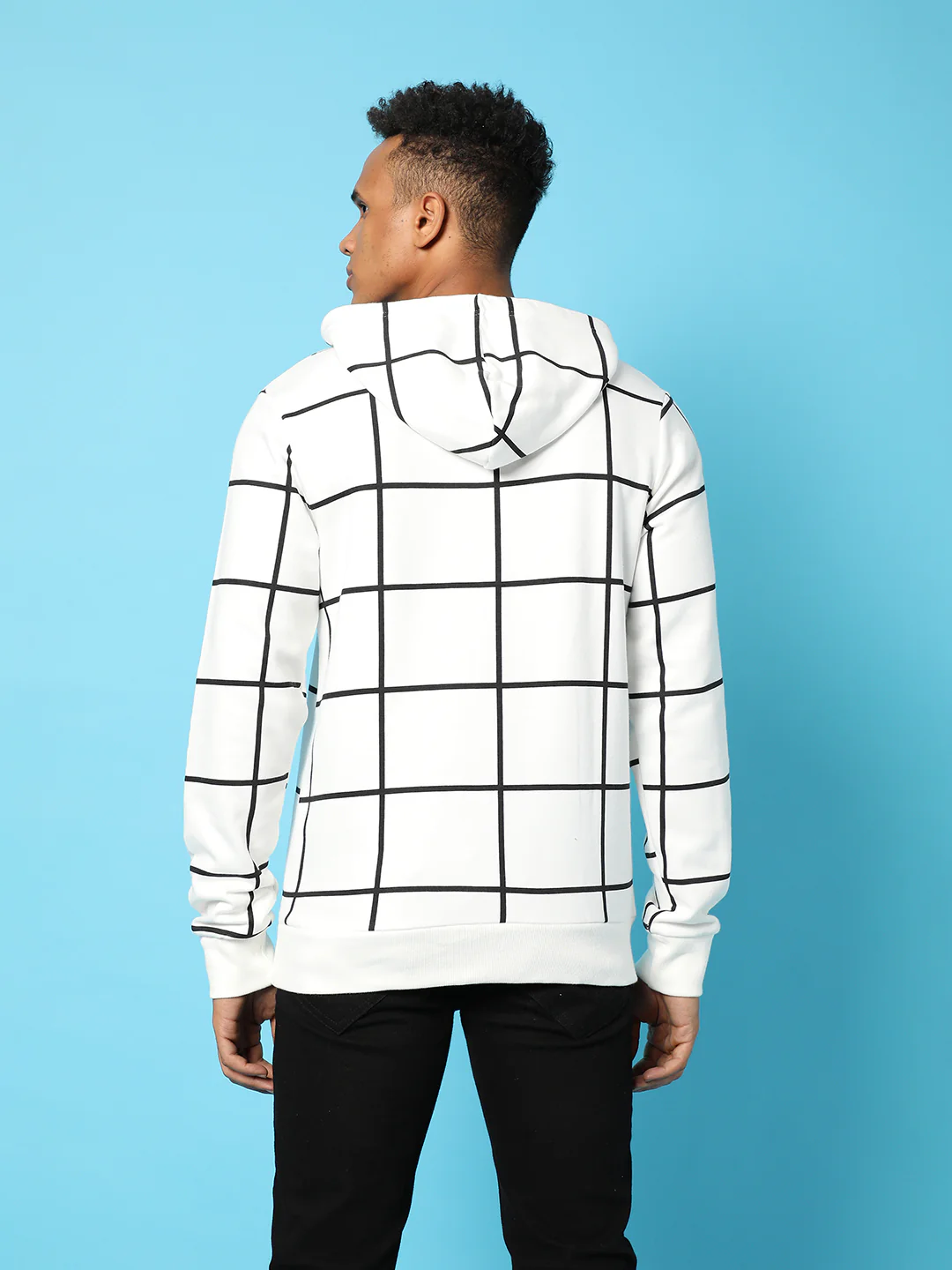 Contrast Graph Check Hoodie With Kangaroo Pocket - Image 4
